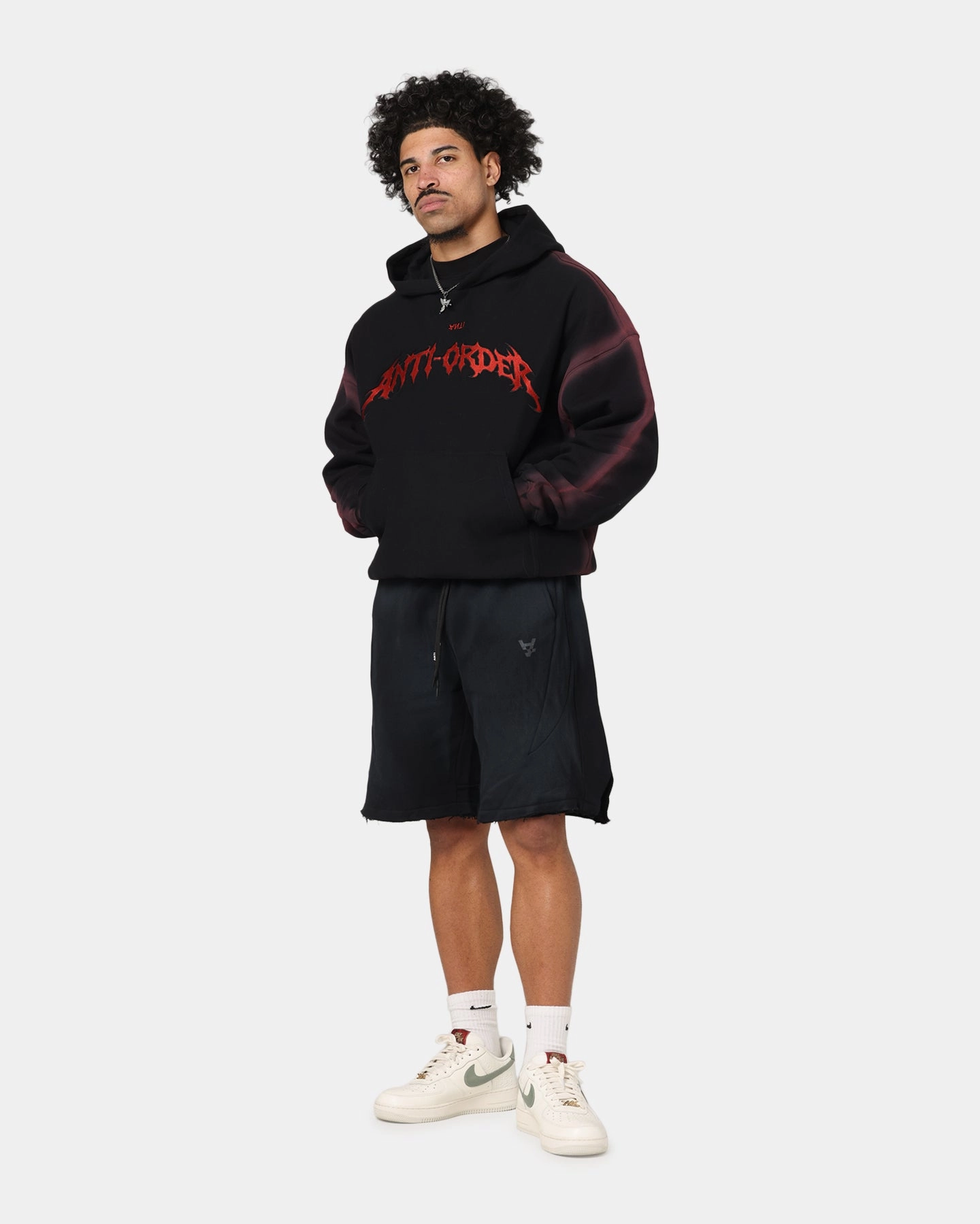 Non Chafing Flatlock Seams Sweat Wicking Ribbing The Anti Order Mosh Boxy Hoodie Sunfade Black/Red