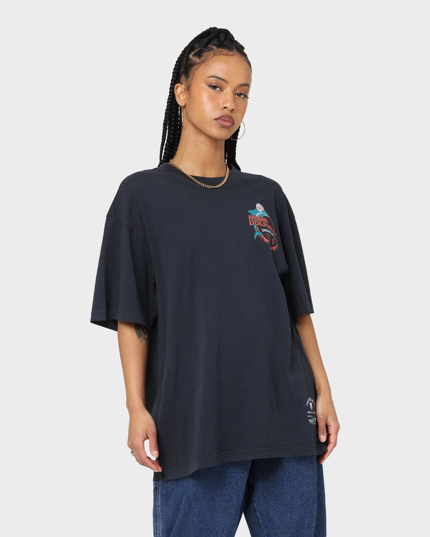 Mitchell & Ness Miami Dolphins Undefeated Vintage T-Shirt Faded Black theater visit Cool Design