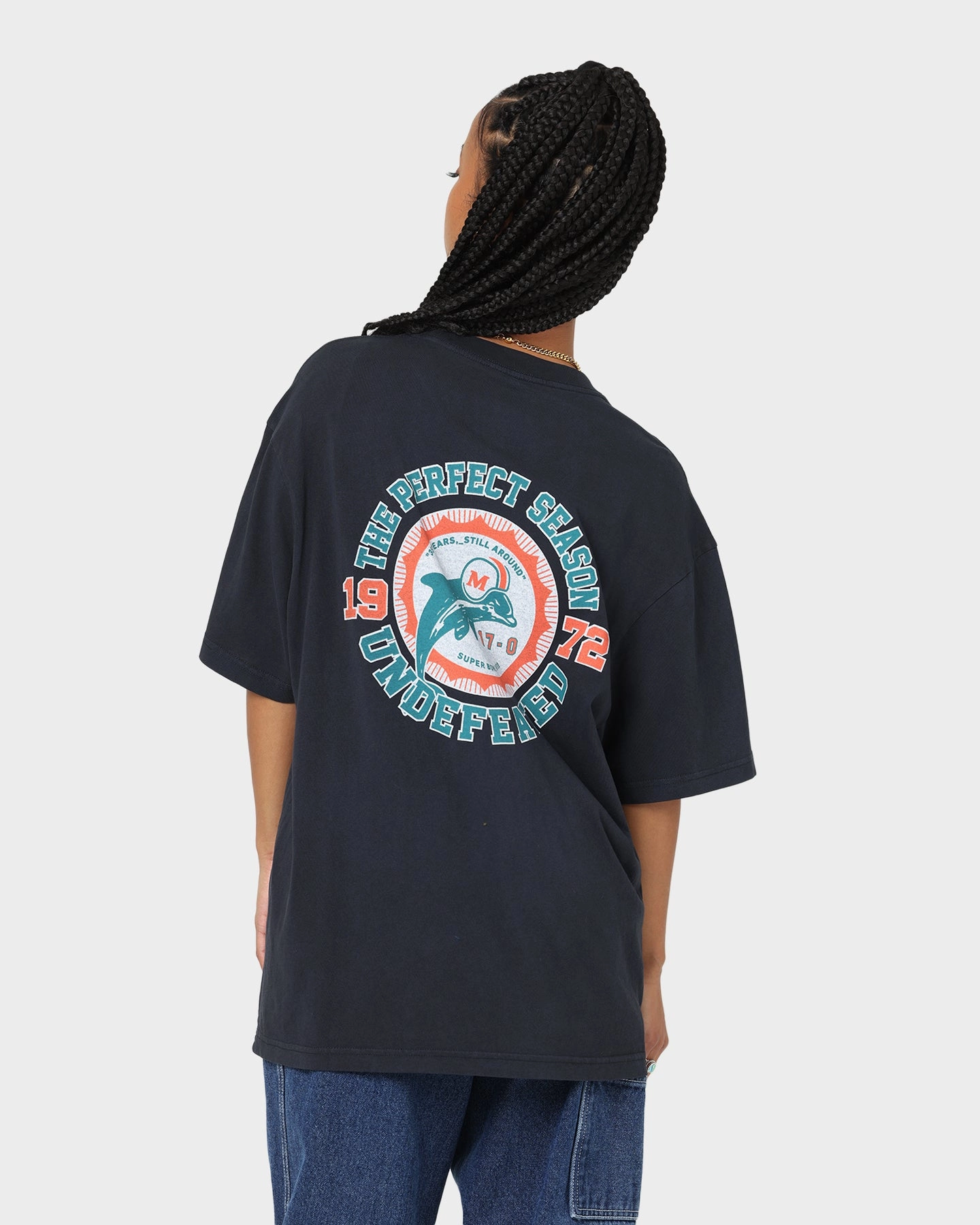 Mitchell & Ness Miami Dolphins Undefeated Vintage T-Shirt Faded Black Versatile Fashion Classic Layer