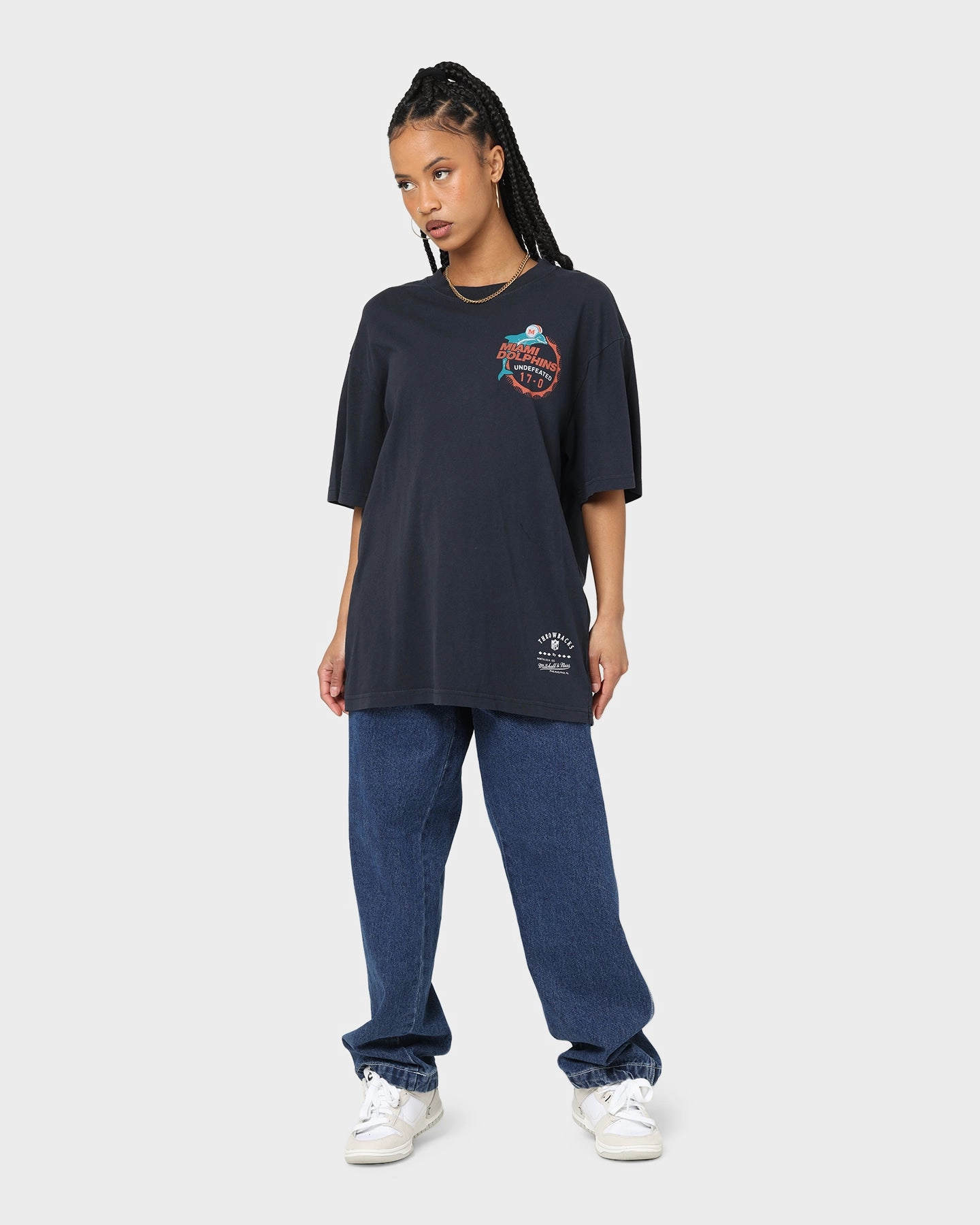 Wrinkle Resistant Cloth Mitchell & Ness Miami Dolphins Undefeated Vintage T-Shirt Faded Black