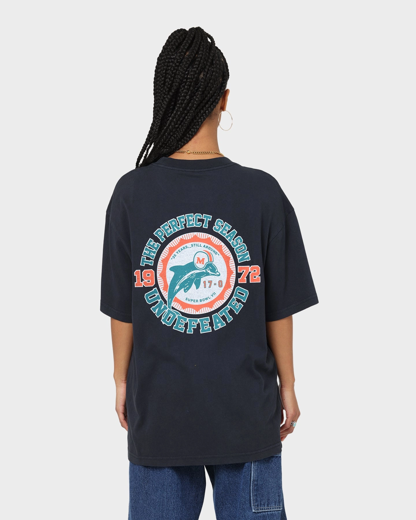Timeless Appeal Soft Fabric Mitchell & Ness Miami Dolphins Undefeated Vintage T-Shirt Faded Black
