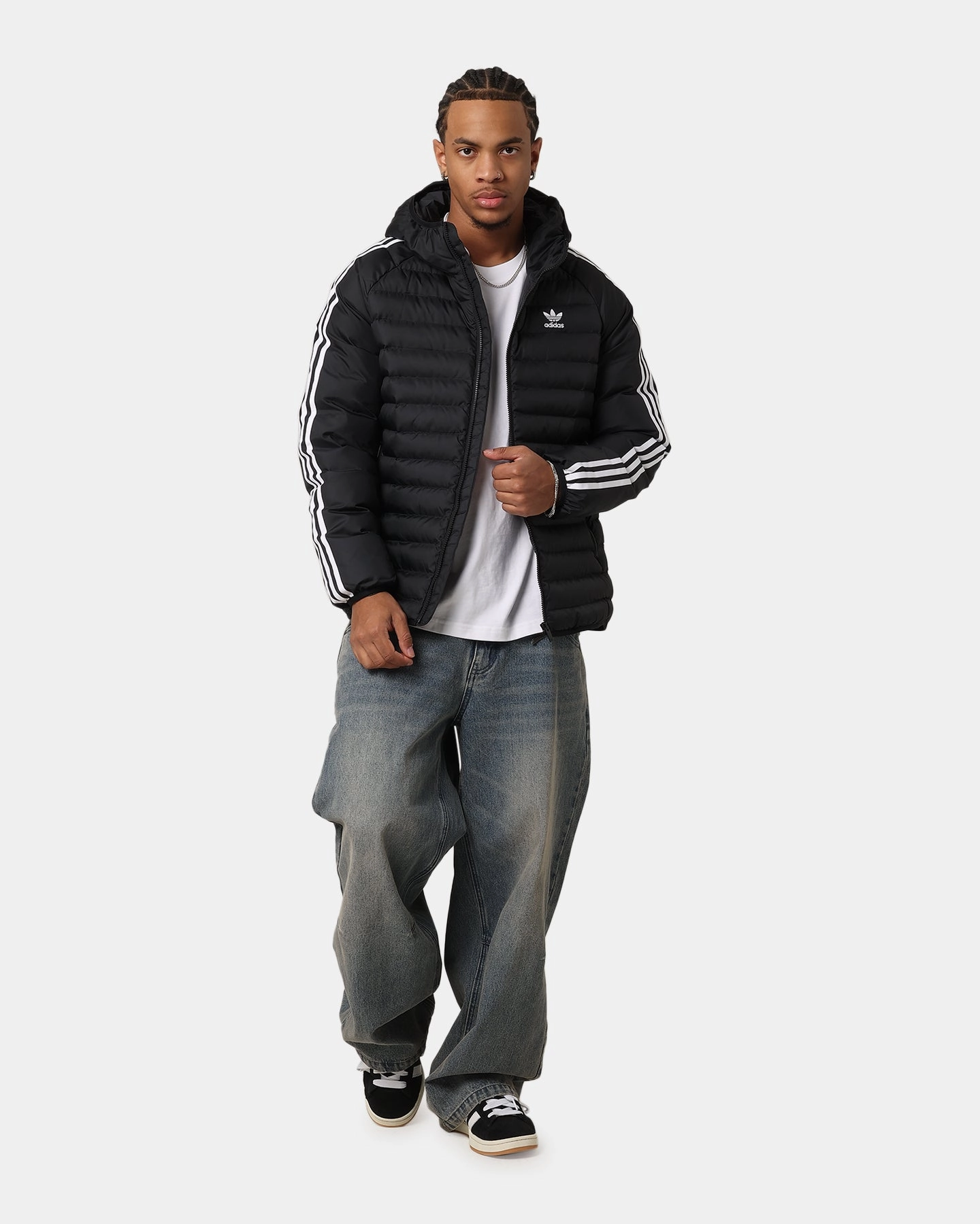 Gel Layer Look Adidas Padded Hooded Jacket Black/White