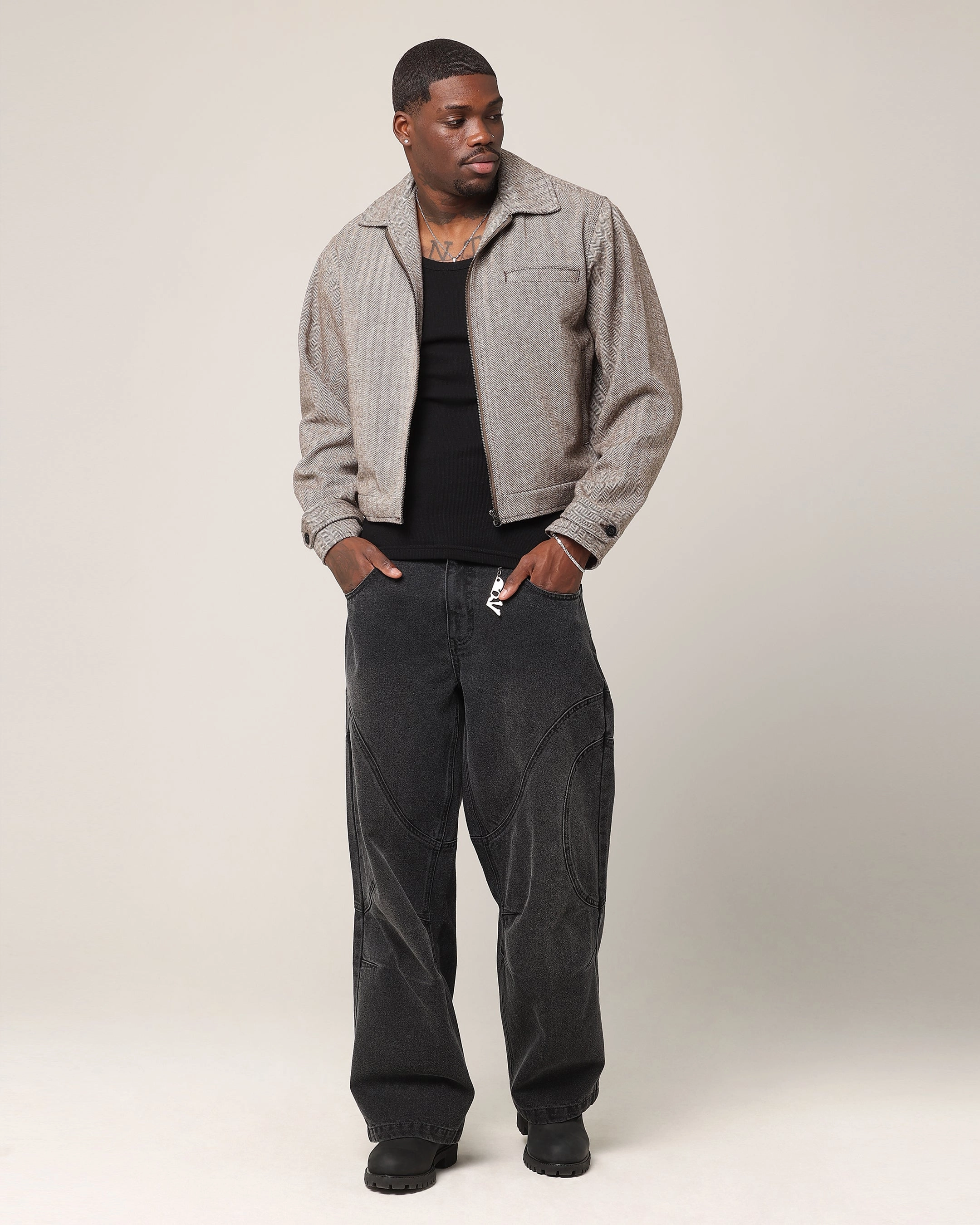 Utility Focus Saint Morta Tweed Cropped Jacket Brown