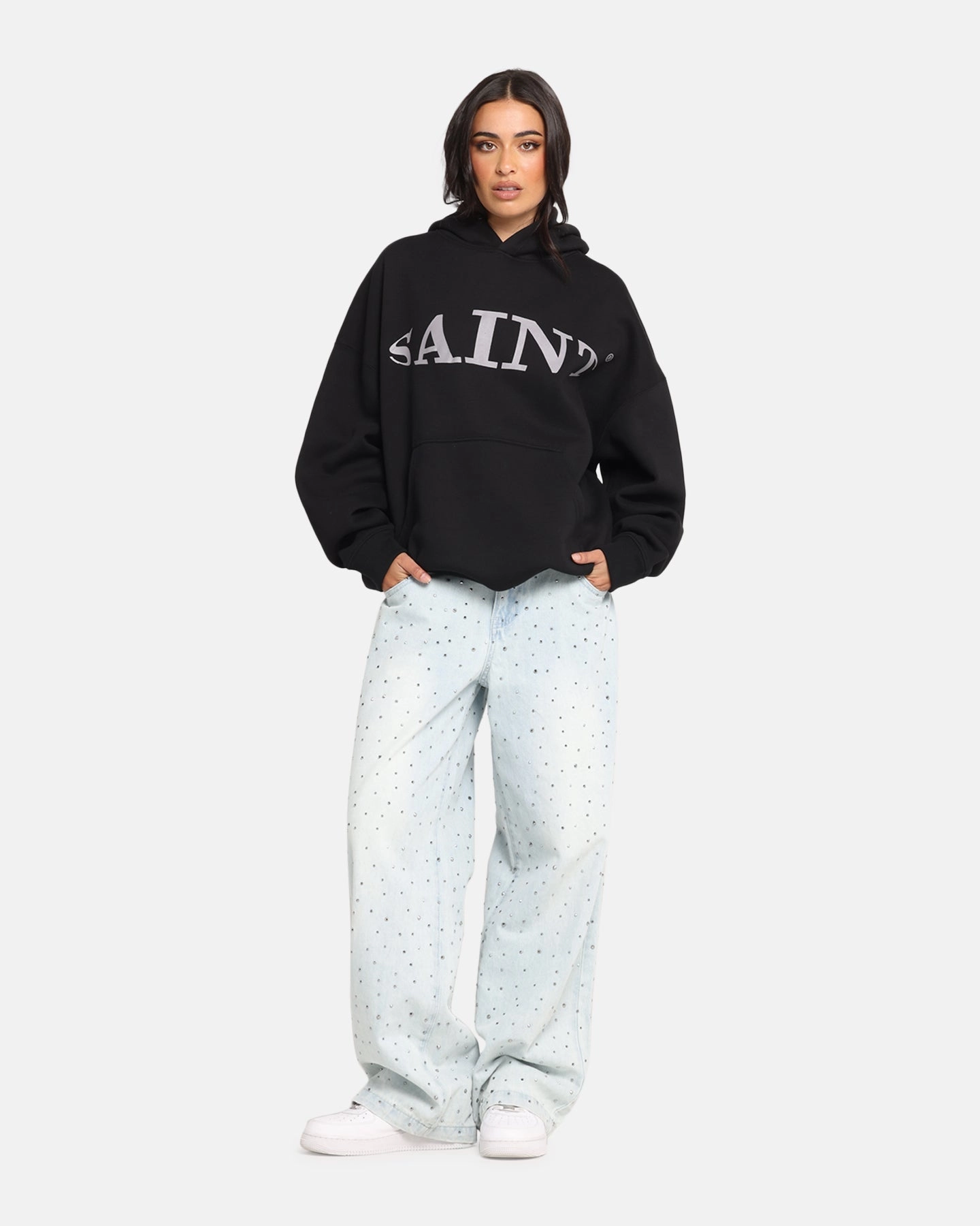 Double Layered Edging Saint Morta Vision Boxy Hoodie Black