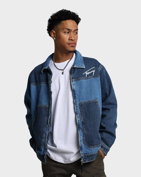 Windproof Outer Layer Fashionable Shield Tommy Jeans TJM Panel Zip Denim Jacket Denim Light