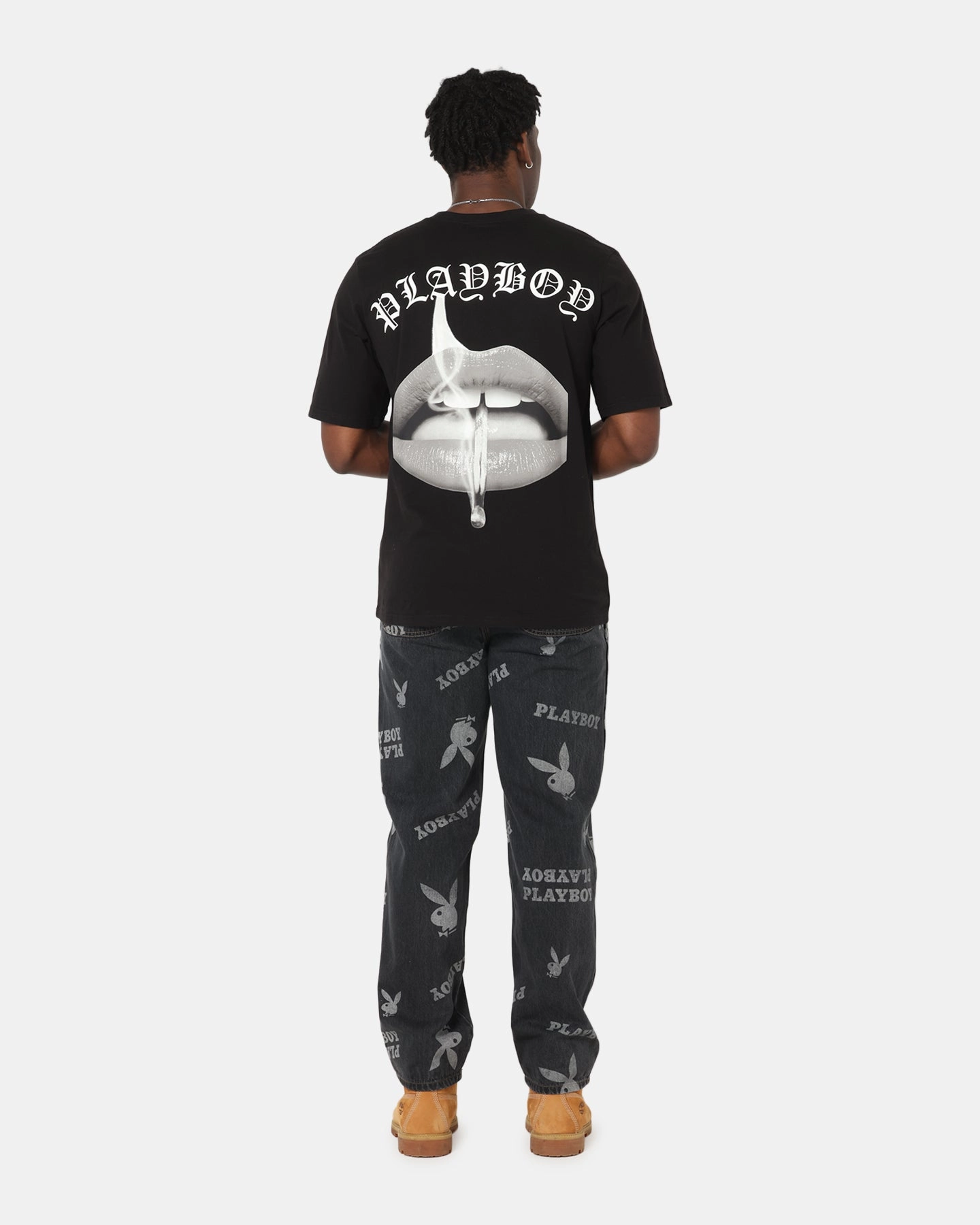 Playboy Gothic Mono Lips T-Shirt Black Comfortable Casual