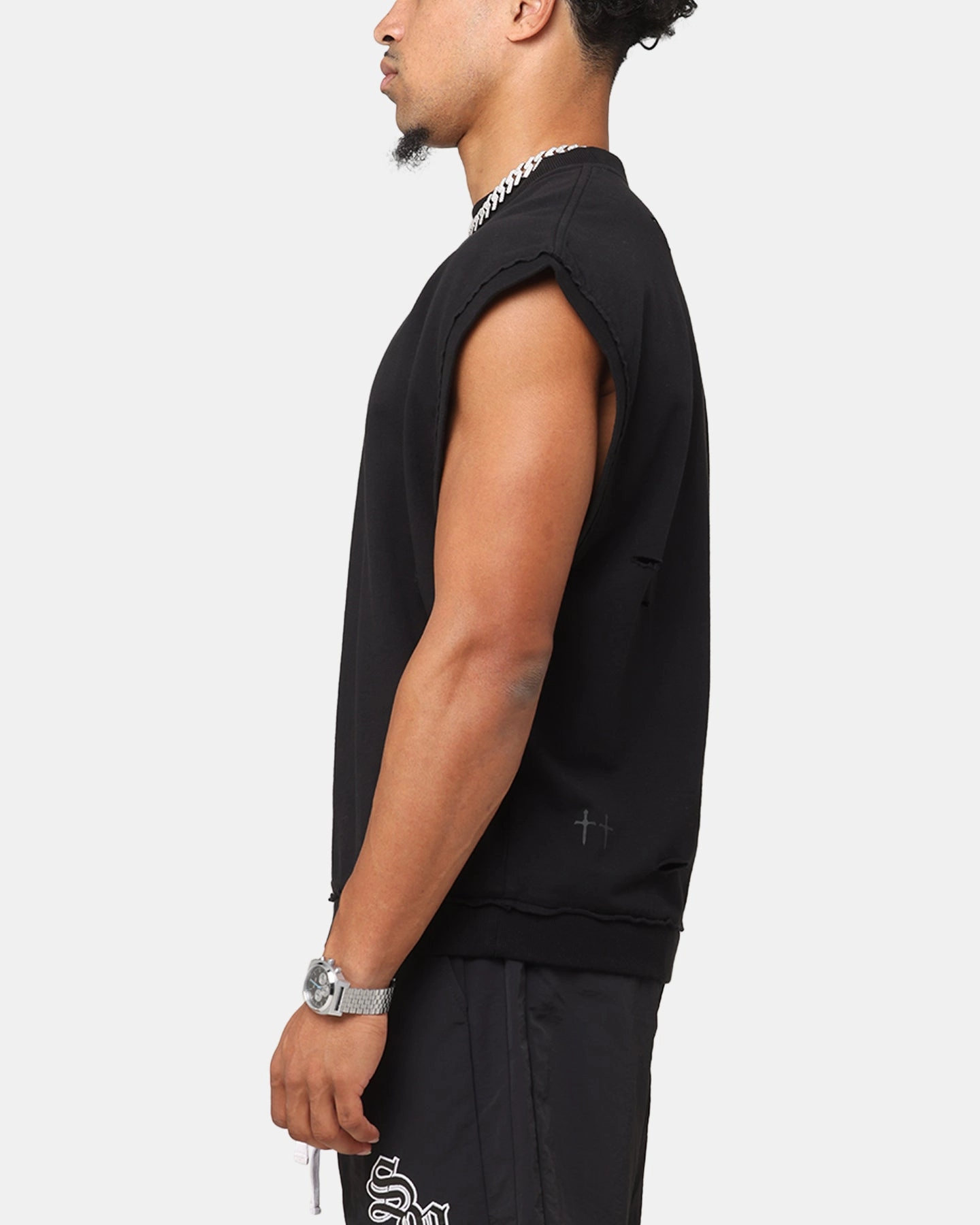 Saint Morta Premium Cut Off Sweat Shirt Black Effortless Vibe Fashionable Ease