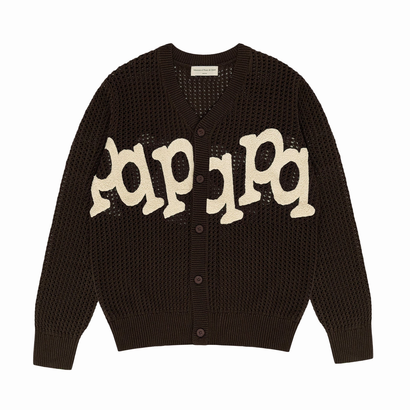 Petite Fit Museum Of Peace And Quiet Etched Crochet Cardigan 'Brown'