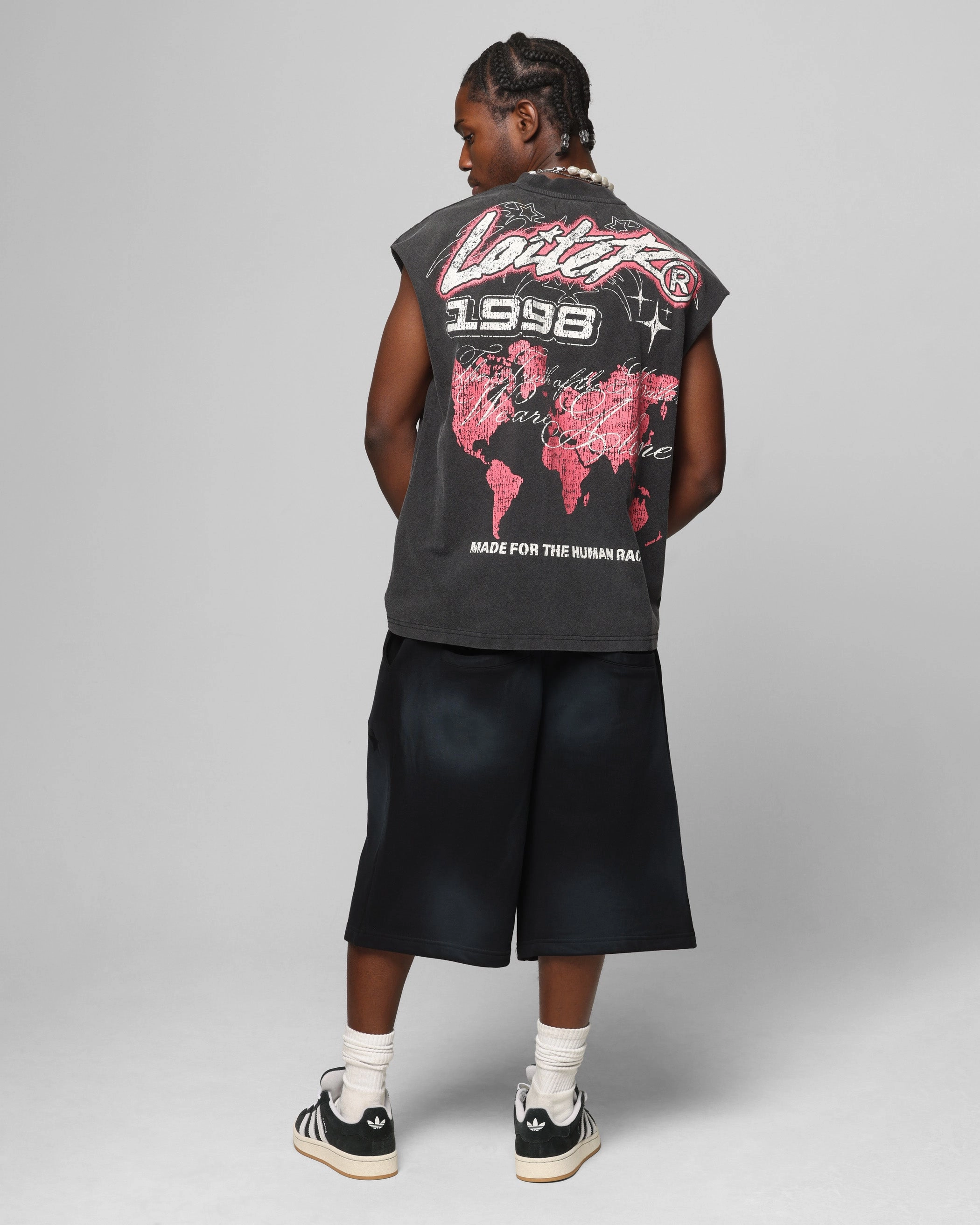 Loiter Motor Oversized Muscle T-Shirt Charcoal V neck