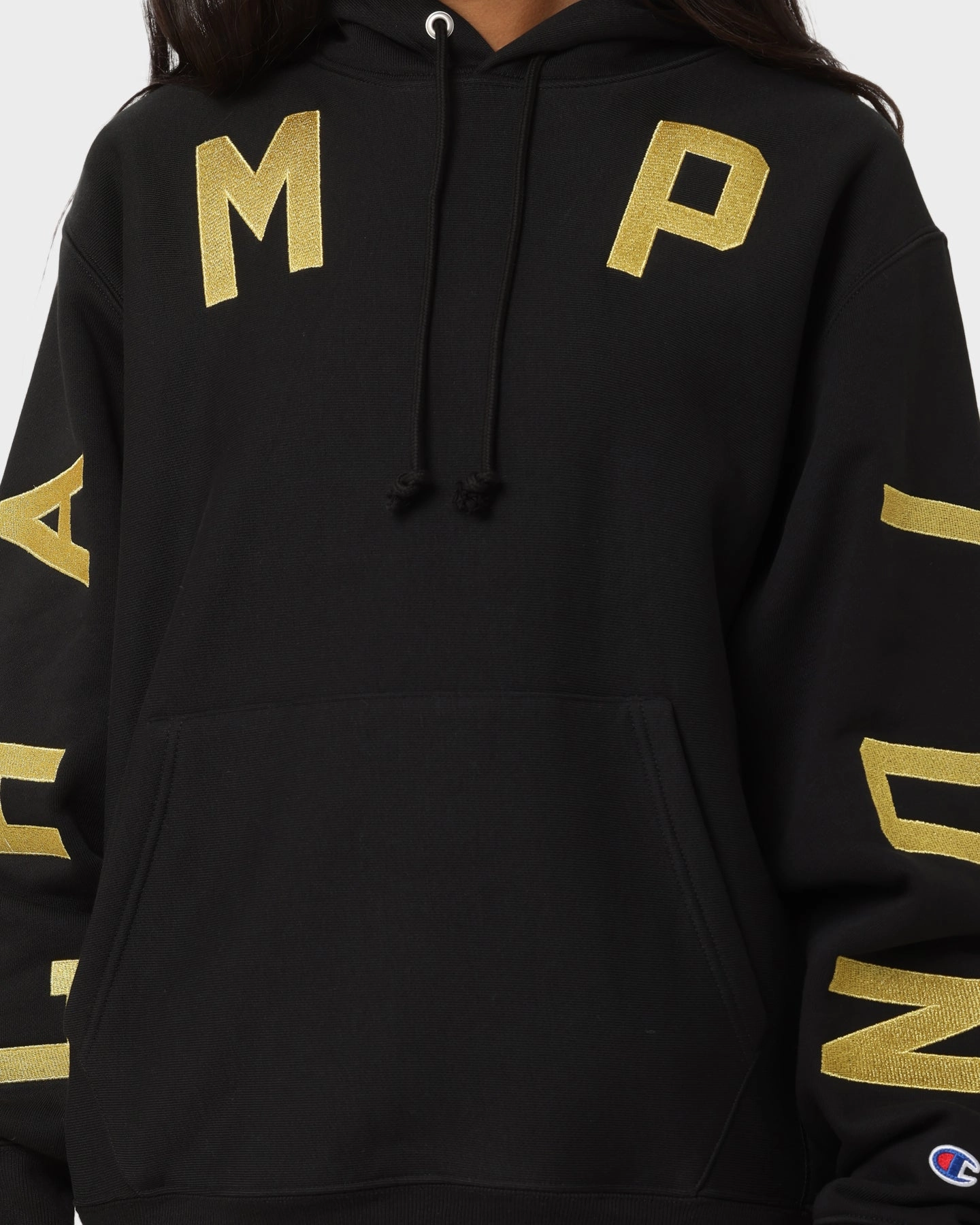 Adjustable Waistband All Day Fit Champion Reverse Weave Large Arch Hoodie Black/Gold