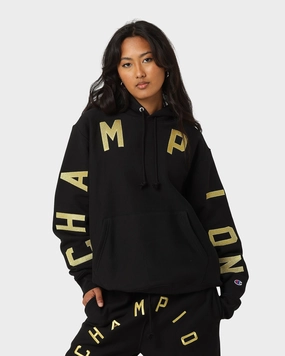 Champion Reverse Weave Large Arch Hoodie Black/Gold Elastic suburban residents