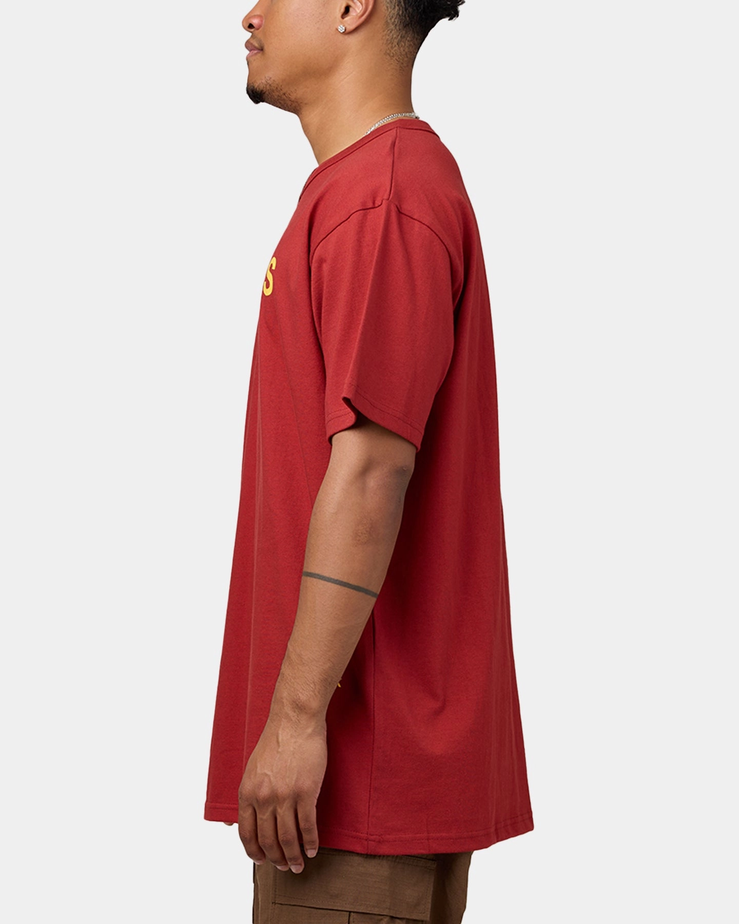 Festival wear Bright and Bold Daniel Patrick Surplus Logo T-Shirt Maroon/Yellow