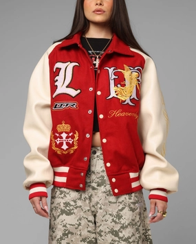 Hiking Gear Winter Shield Loiter Heaven Varsity Jacket Red/Off White
