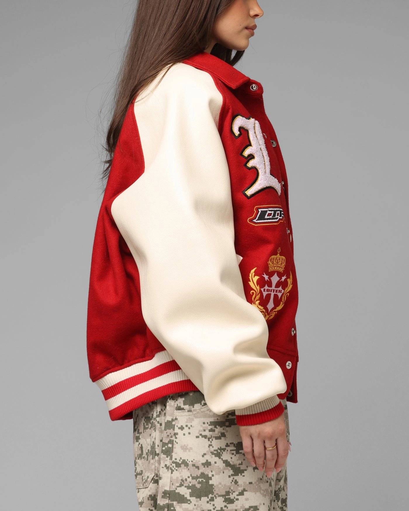 Water Repellent Coating Double layer fabric Loiter Heaven Varsity Jacket Red/Off White