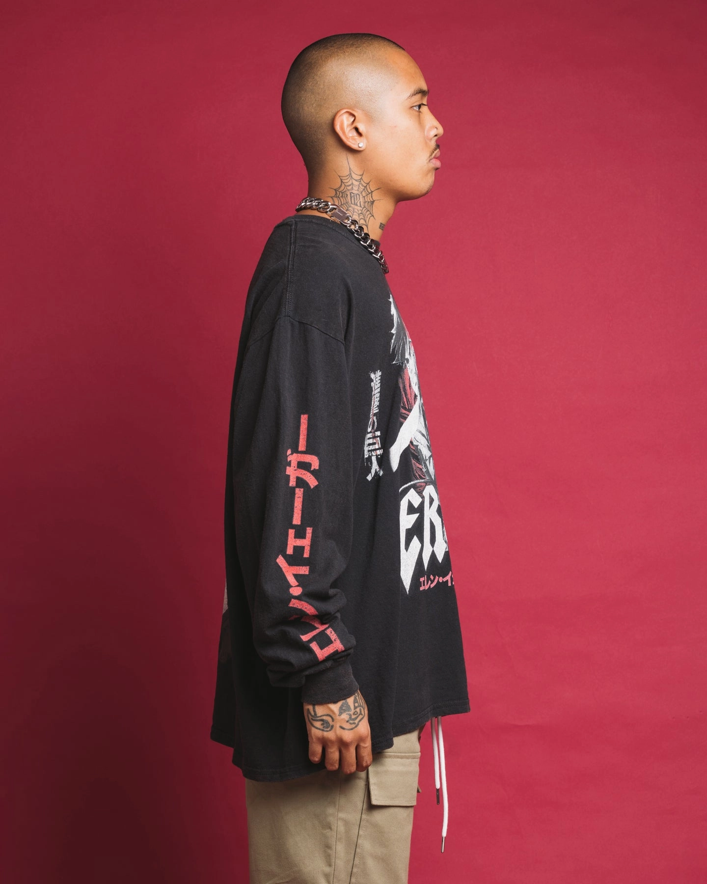 Comfortable texture Goat Crew X Attack On Titan Eren Long Sleeve Vintage T-Shirt Black Wash