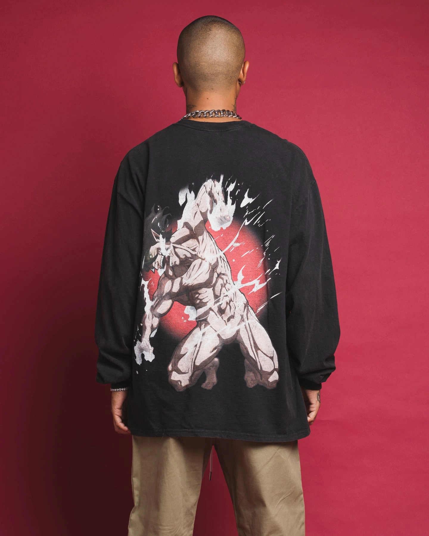 Summer Ready Street Fashion Goat Crew X Attack On Titan Eren Long Sleeve Vintage T-Shirt Black Wash