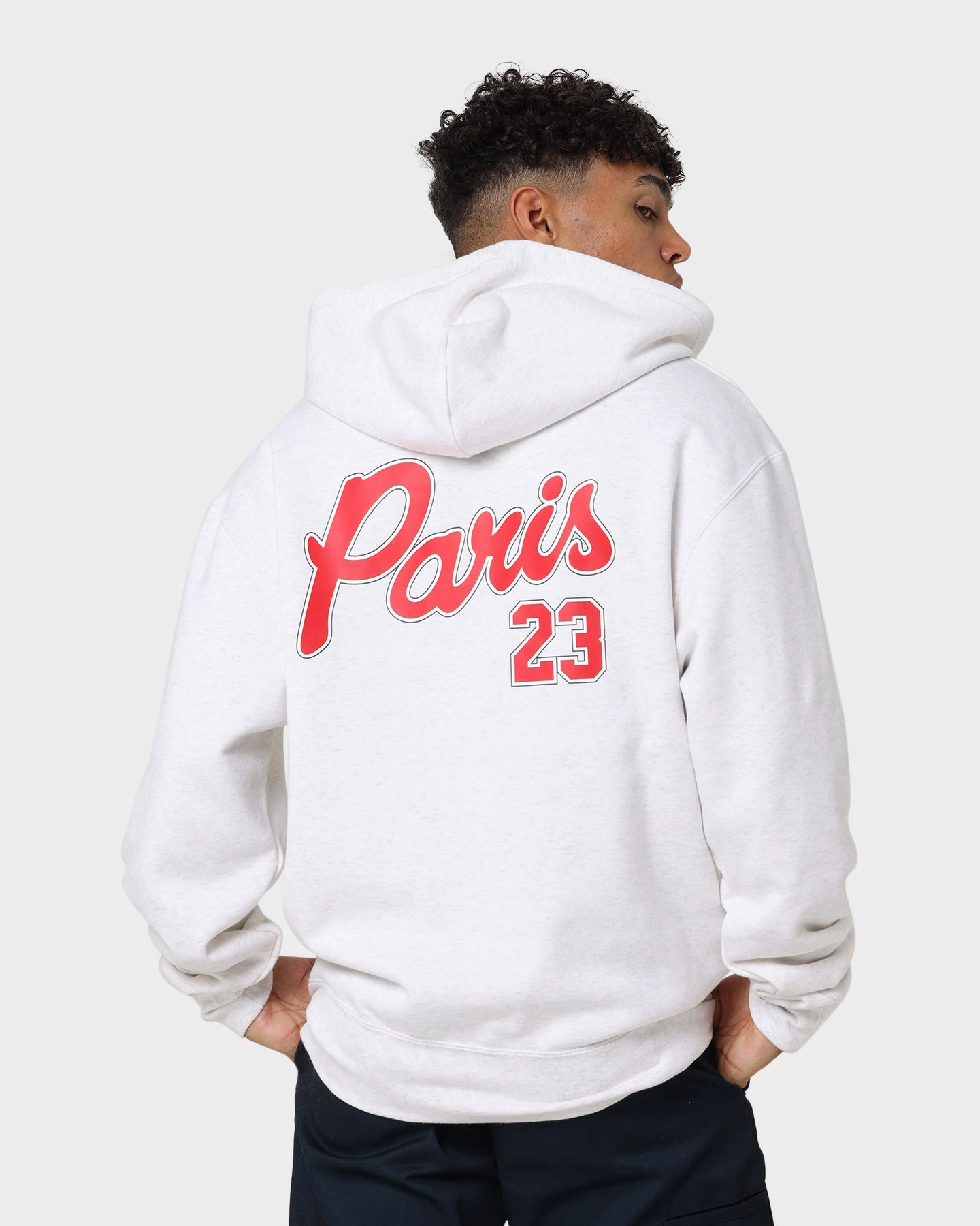 Slim-fit Jordan X Paris Saint-Germain Fleece Pullover Hoodie Birch Heather/Midnight Navy