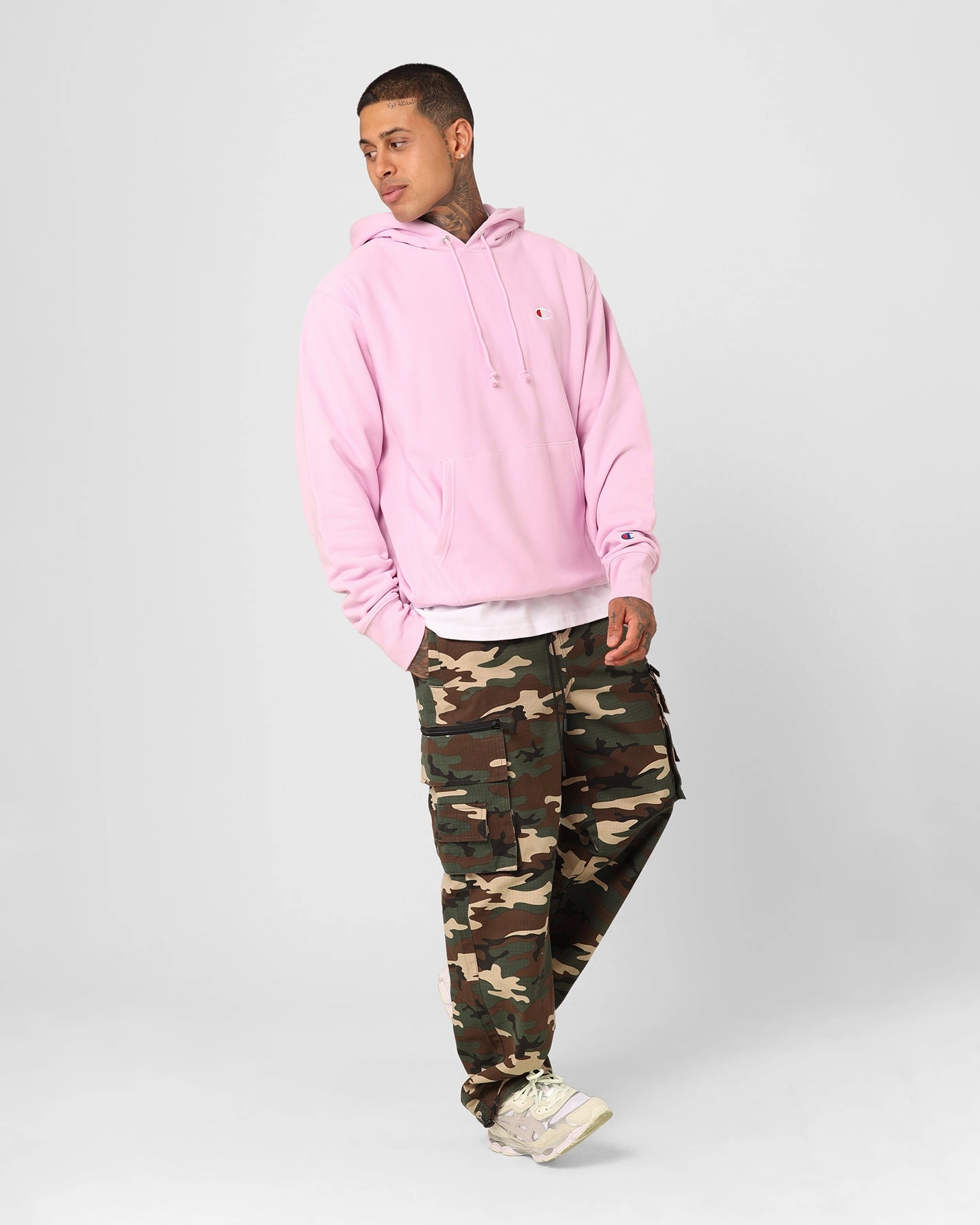 Interchangeable Collar System Champion Reverse Weave French Terry Hoodie Cotton Pink Pos