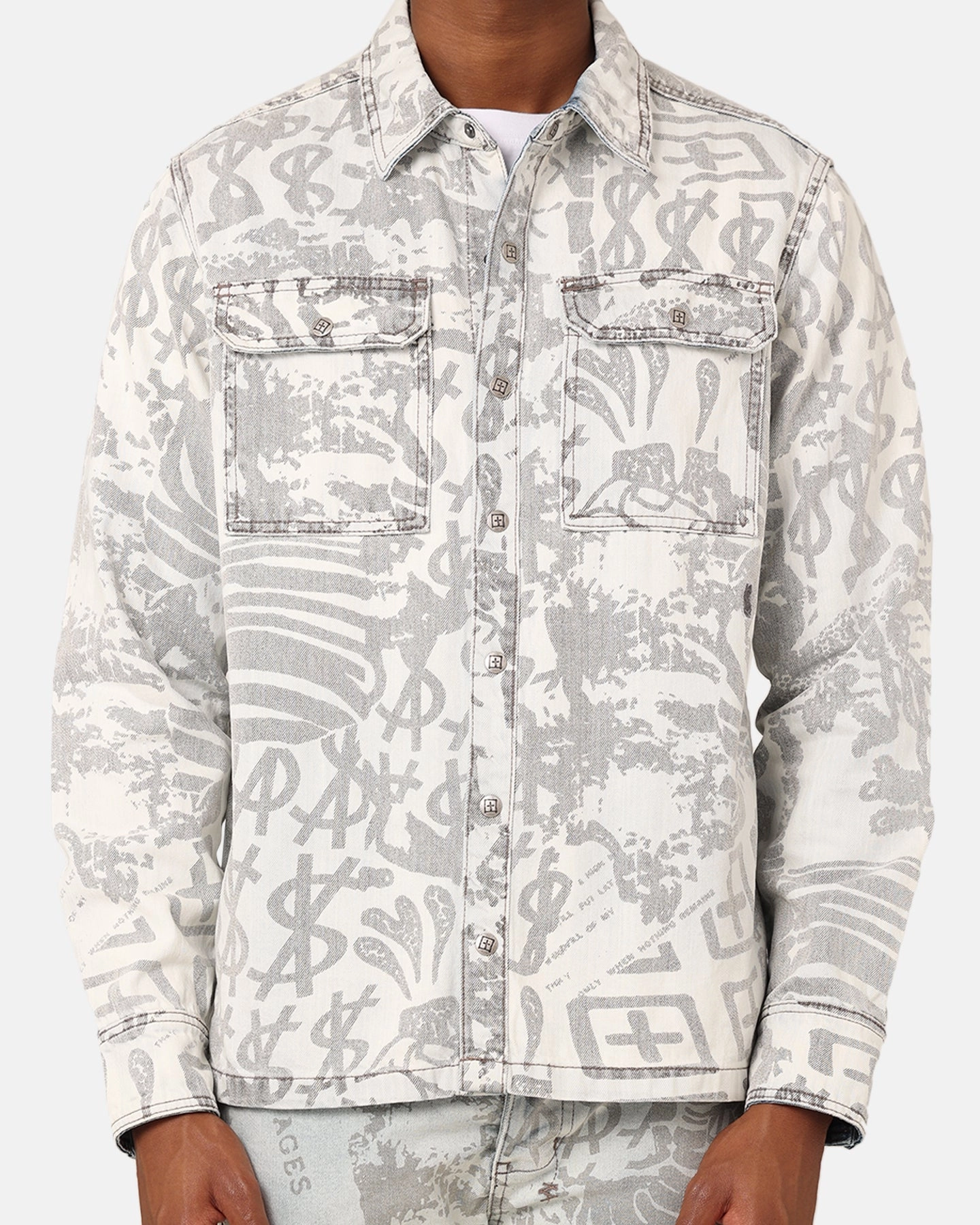 Ksubi Scorpio Long Sleeve Shirt Kollage Icey Denim Water-Resistant Layer Articulated Seams