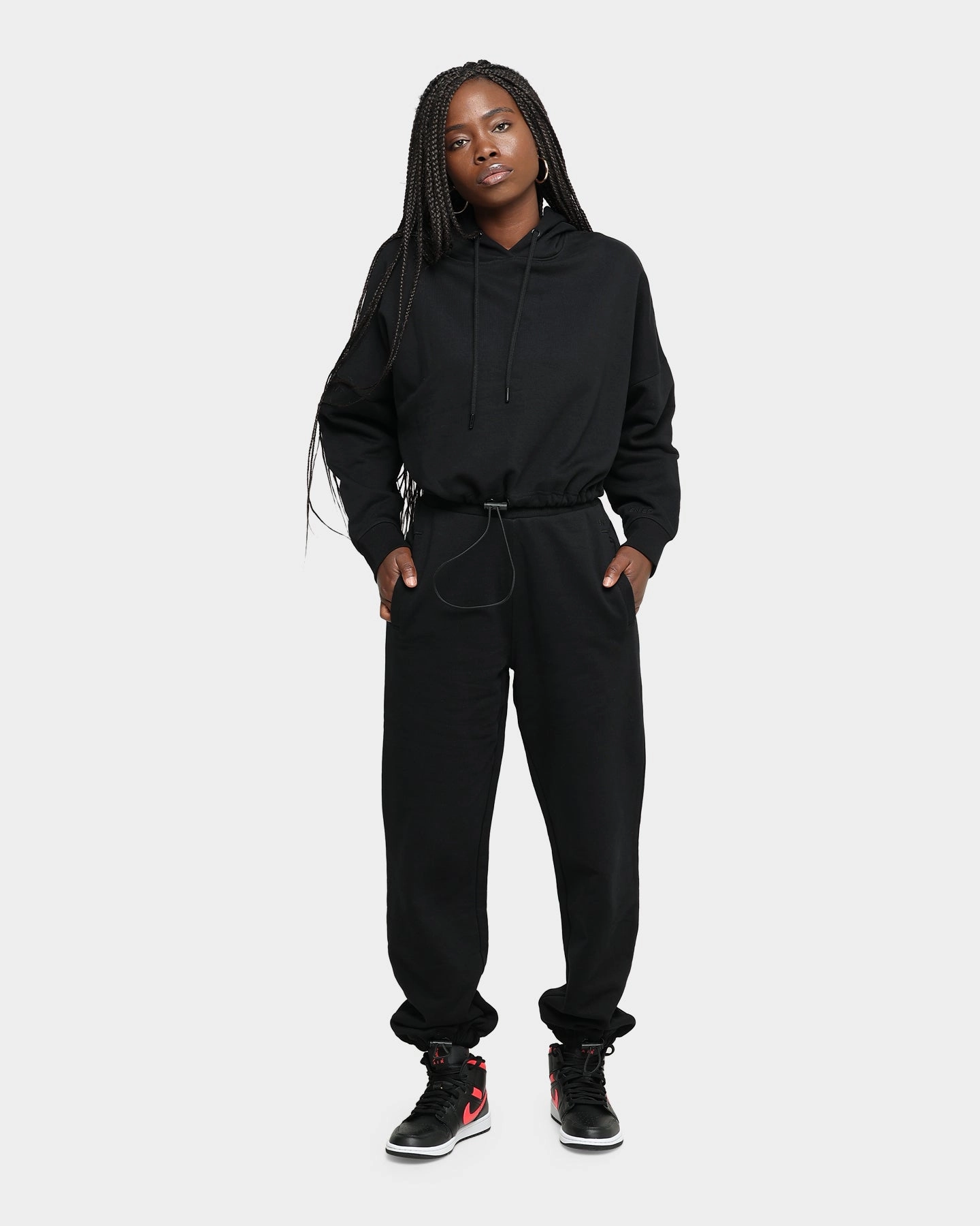 EN ES Women's Social Grace Cropped Hoodie Black Weather Protection Asset