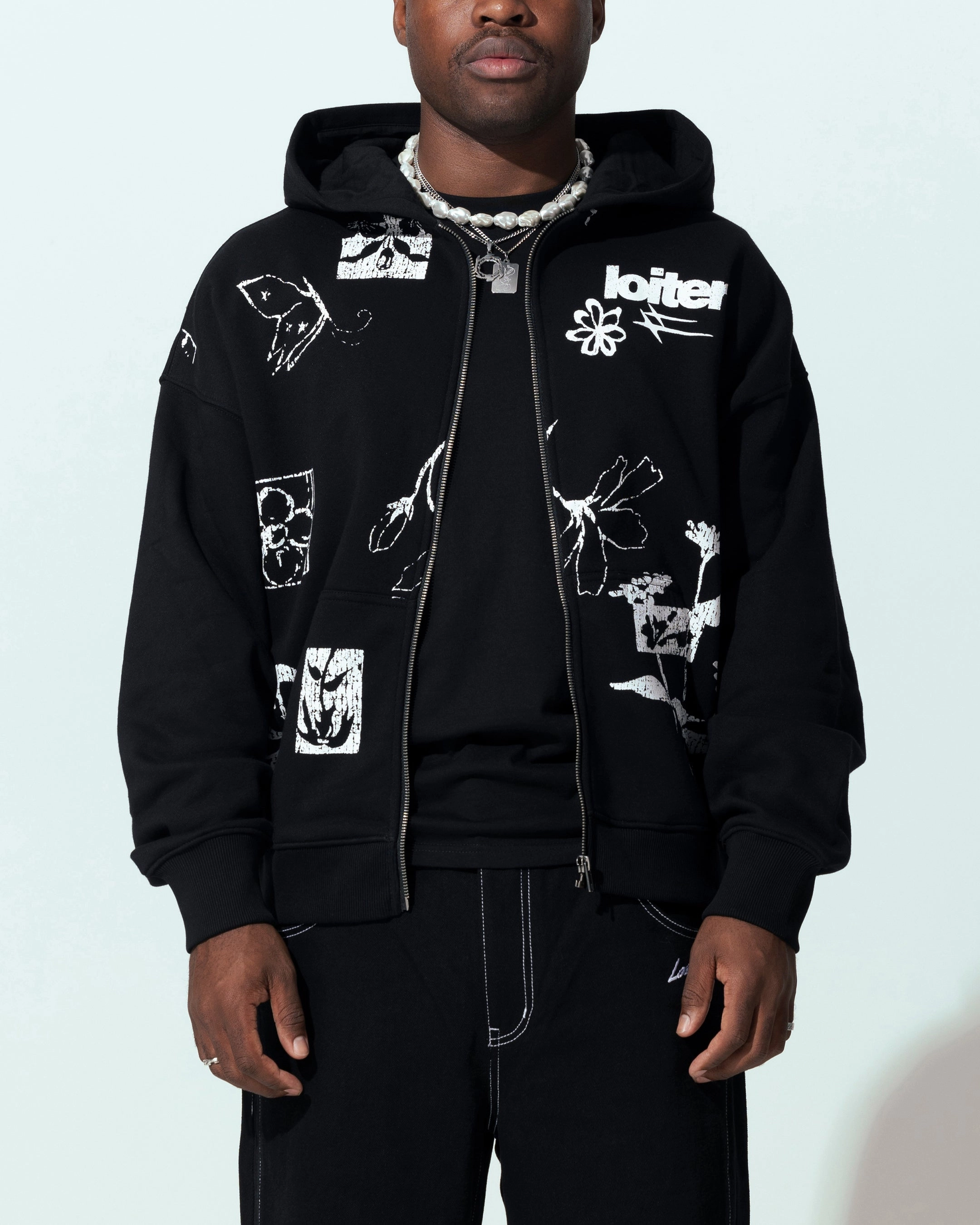 Loiter Flower Bed Zip Hoodie Black Loose-fit