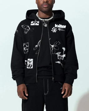 Loiter Flower Bed Zip Hoodie Black Loose-fit