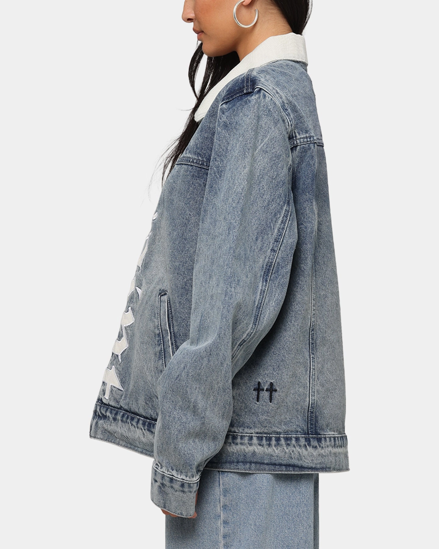 Checked Roll Saint Morta Gothic Distressed Denim Jacket Dirty Denim