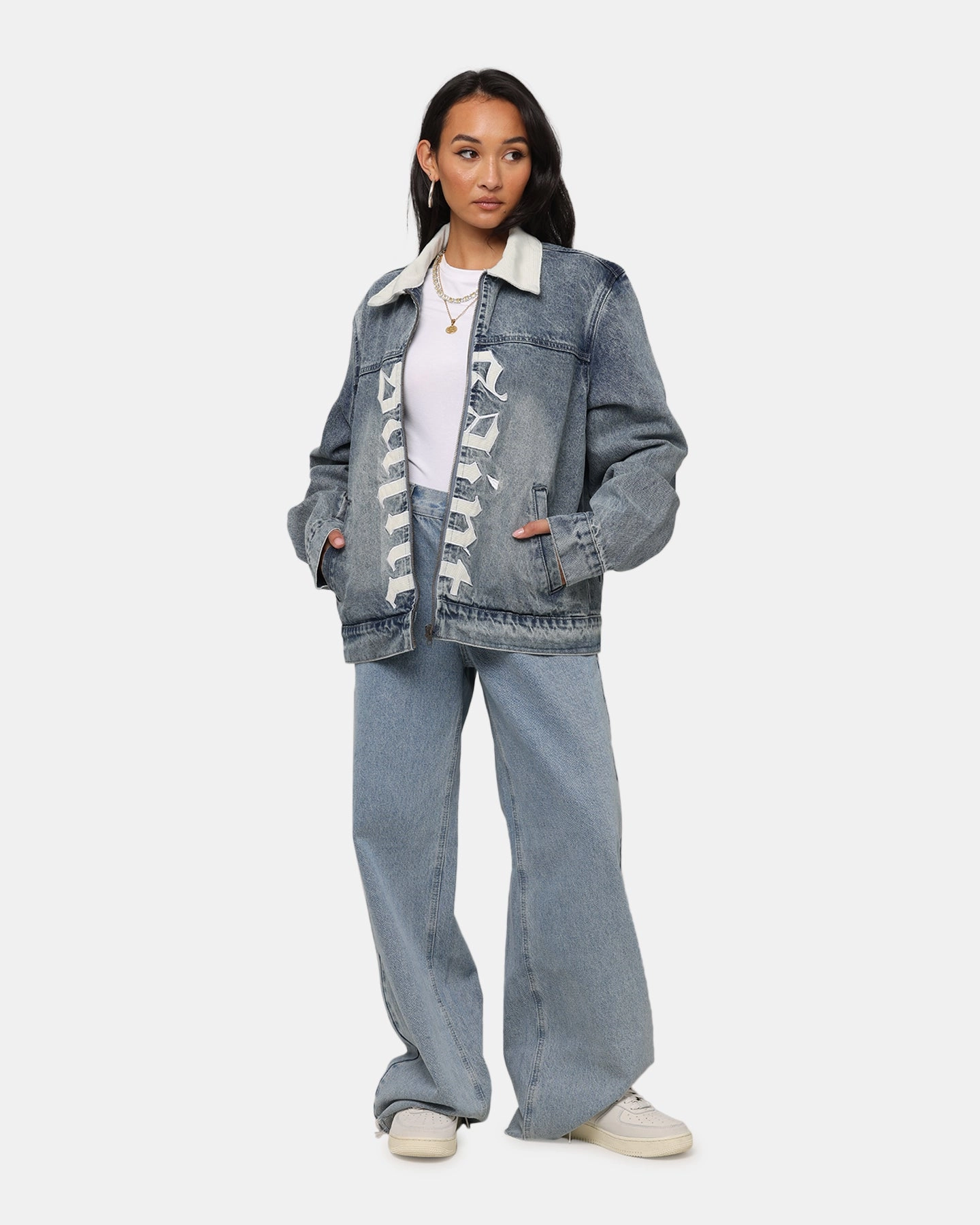 Four Way Stretch Material Saint Morta Gothic Distressed Denim Jacket Dirty Denim