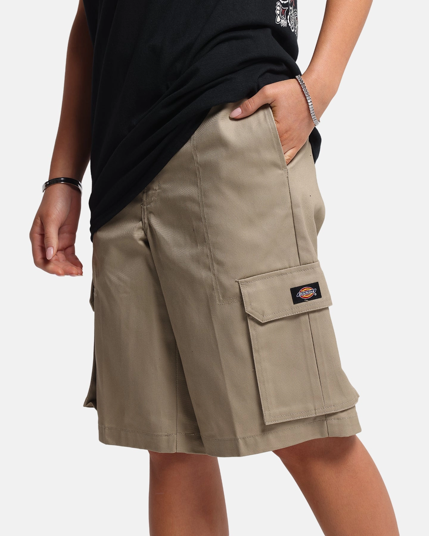Dickies 131 Slim Straight Cargo Shorts Khaki Recycled Elastic Trim