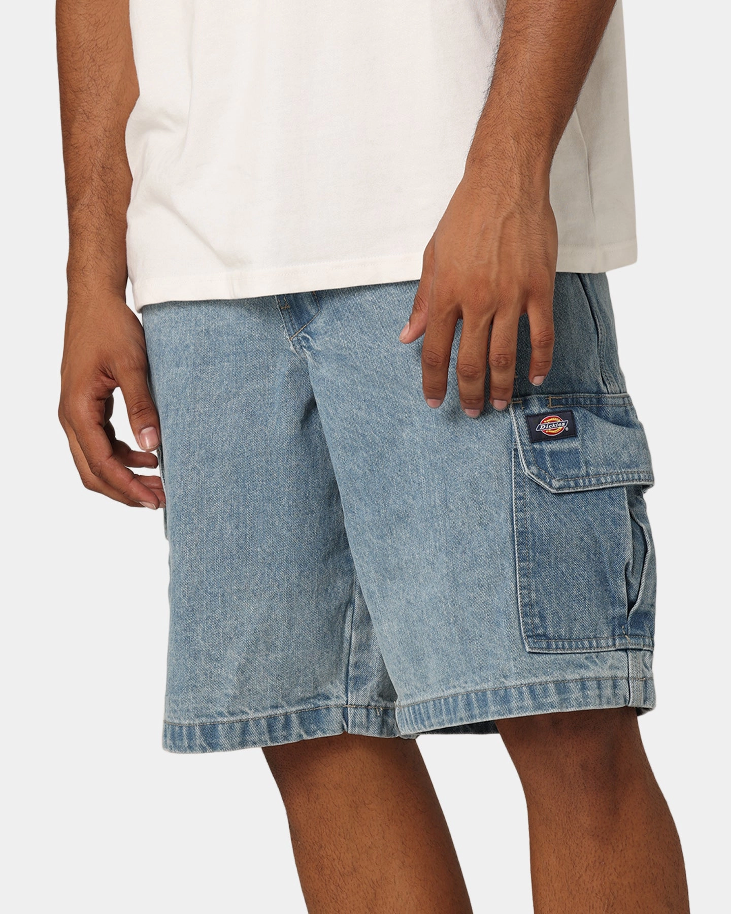 Dickies 42283 Denim Cargo Shorts Stone Washed Indigo Office Attire Flatlock stitching