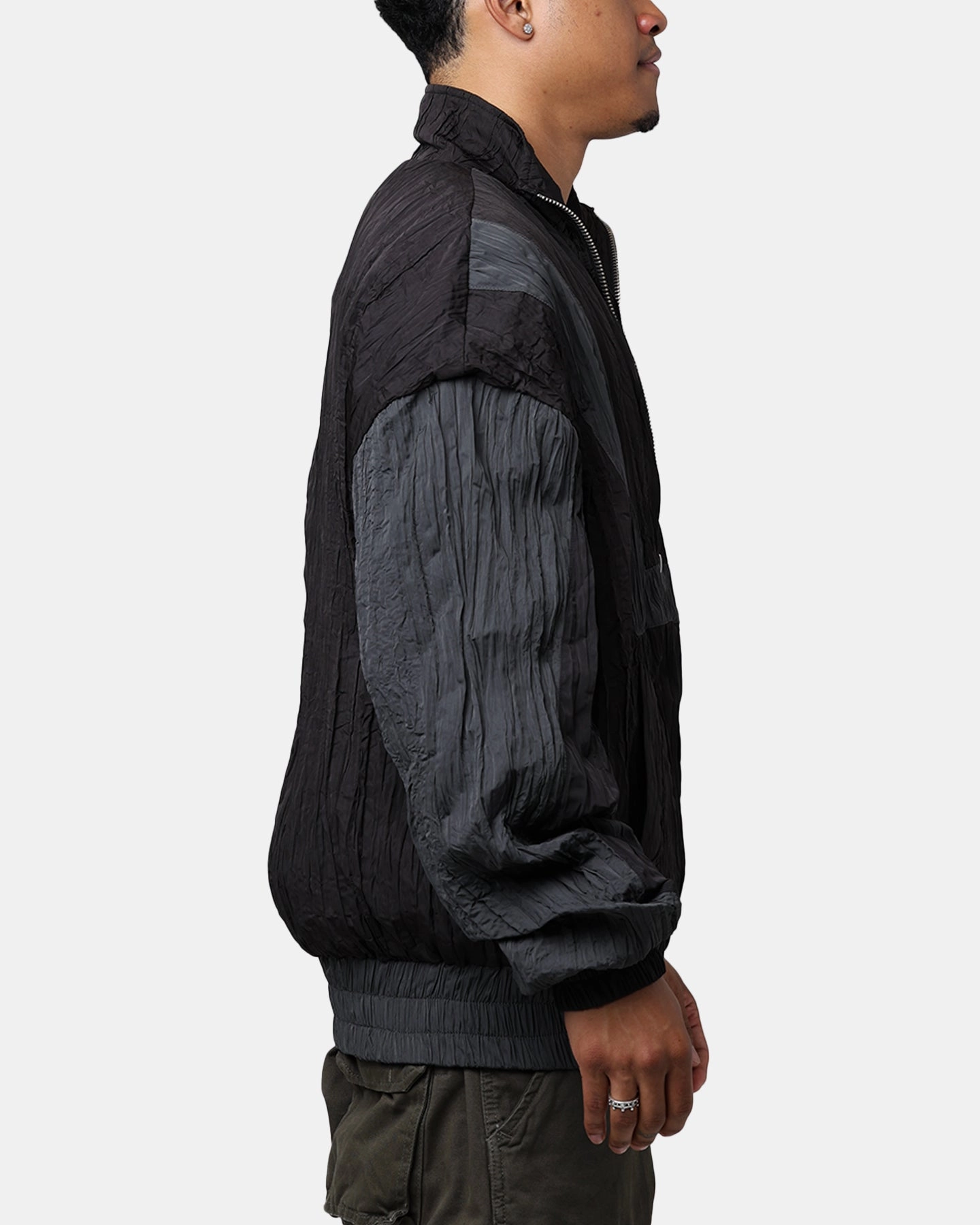 Diet Starts Monday Crinkled Nylon Track Jacket Black/Grey Rain Friendly