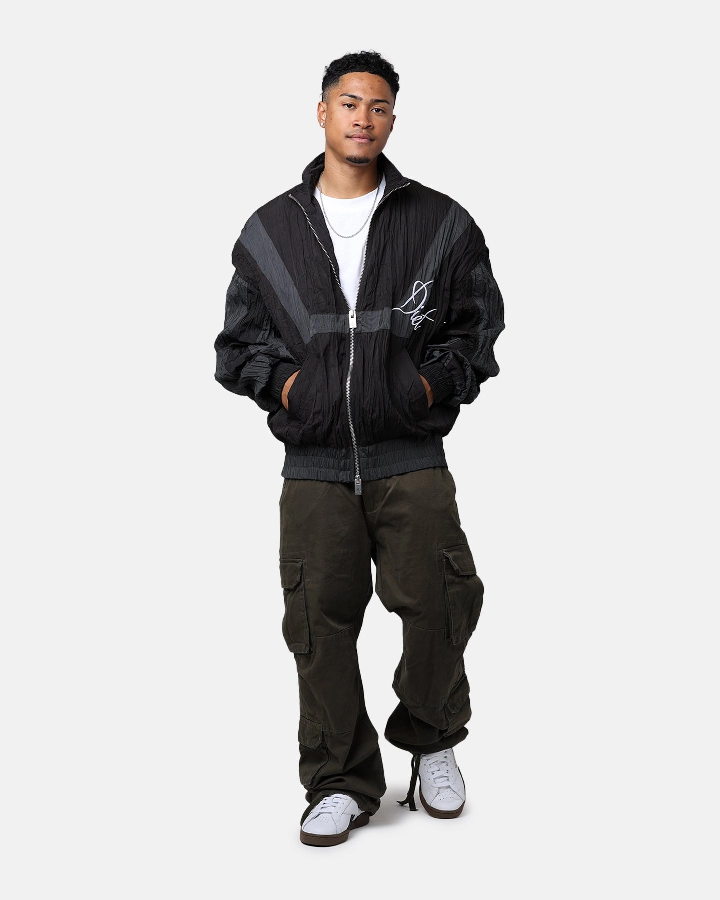 Individual-sports Packable Construction Diet Starts Monday Crinkled Nylon Track Jacket Black/Grey