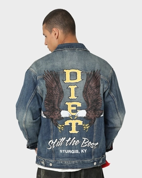 Diet Starts Monday Eagle Denim Trucker Jacket Indigo tag Casual Outdoor Wear