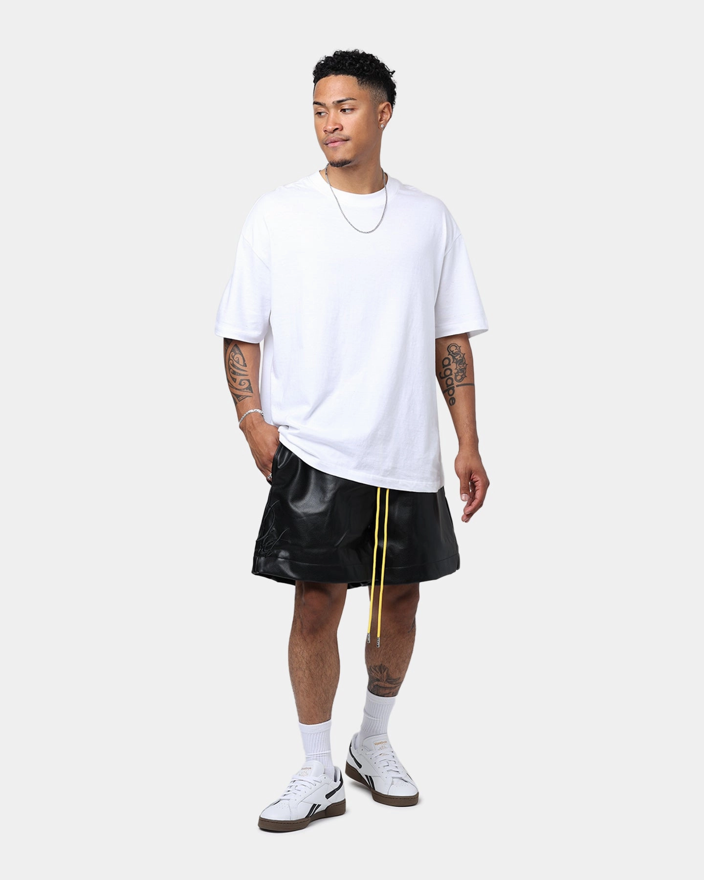 Flexible Fabric Solid Color Diet Starts Monday Leather Script Shorts Black