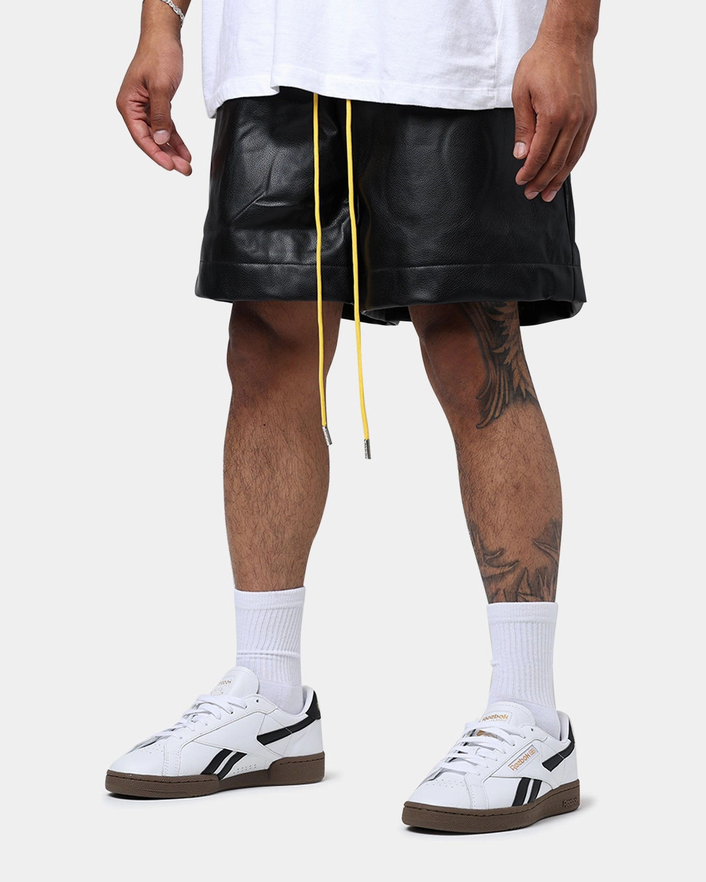 Diet Starts Monday Leather Script Shorts Black Reinforced Gusset Socks