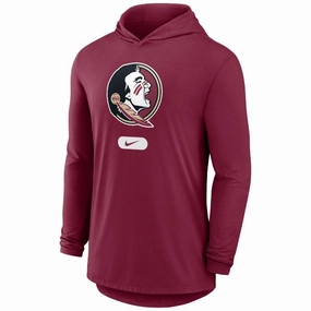 Nike Men's Seminole Logo Long Sleeve Lightweight Hooded Tri-blend T-shirt - Garnet Wear Resistant Fabric