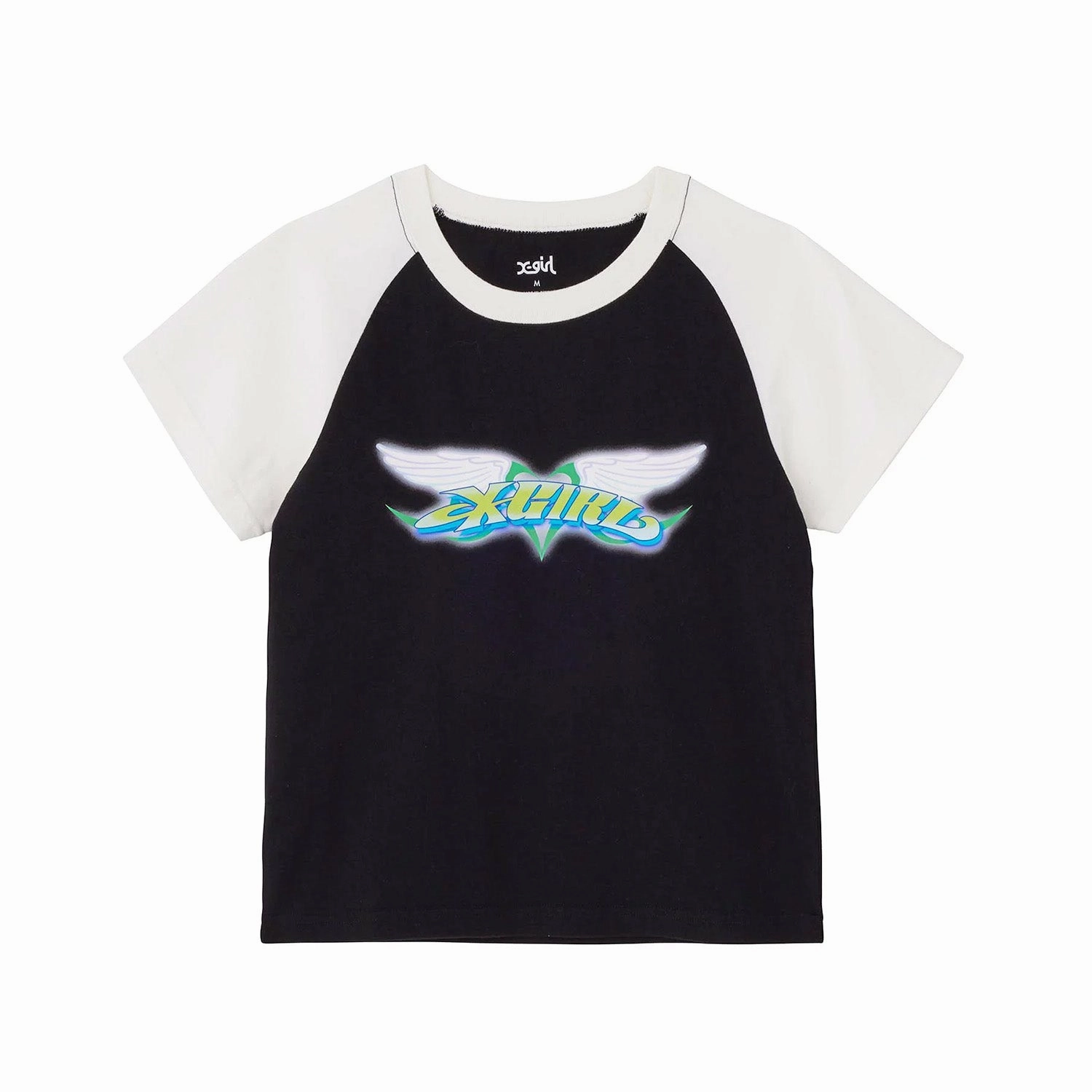 Anti Perspiration Lining X-Girl Wings & Heart Raglan Sleeve Baby Tee 'Black'