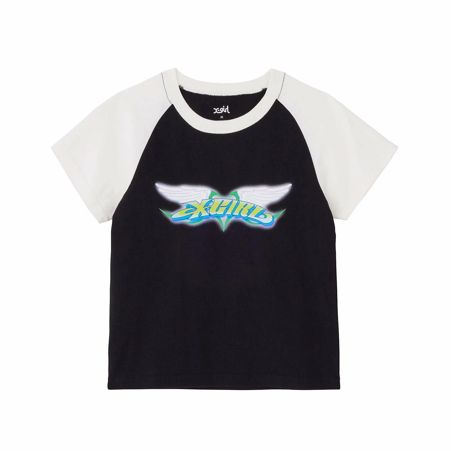 Round neck simplicity Organic Cotton Blend X-Girl Wings & Heart Raglan Sleeve Baby Tee 'Black'