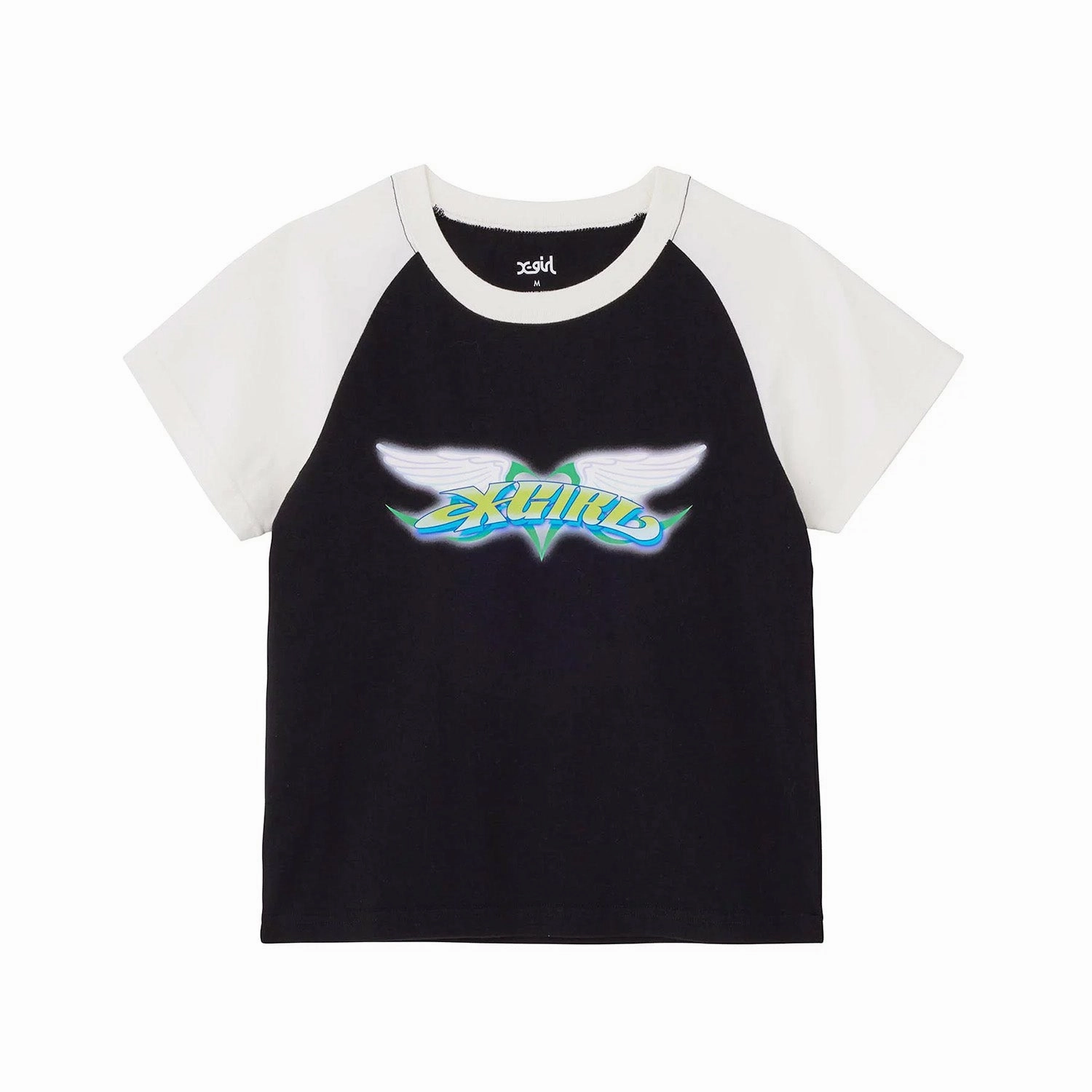 X-Girl Wings & Heart Raglan Sleeve Baby Tee 'Black' Sustainable Textile