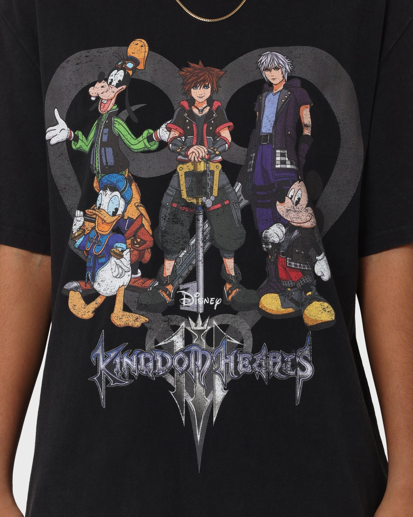 fade resistant color Easy Care Material Disney Kingdom Hearts Vintage T-Shirt Washed Black