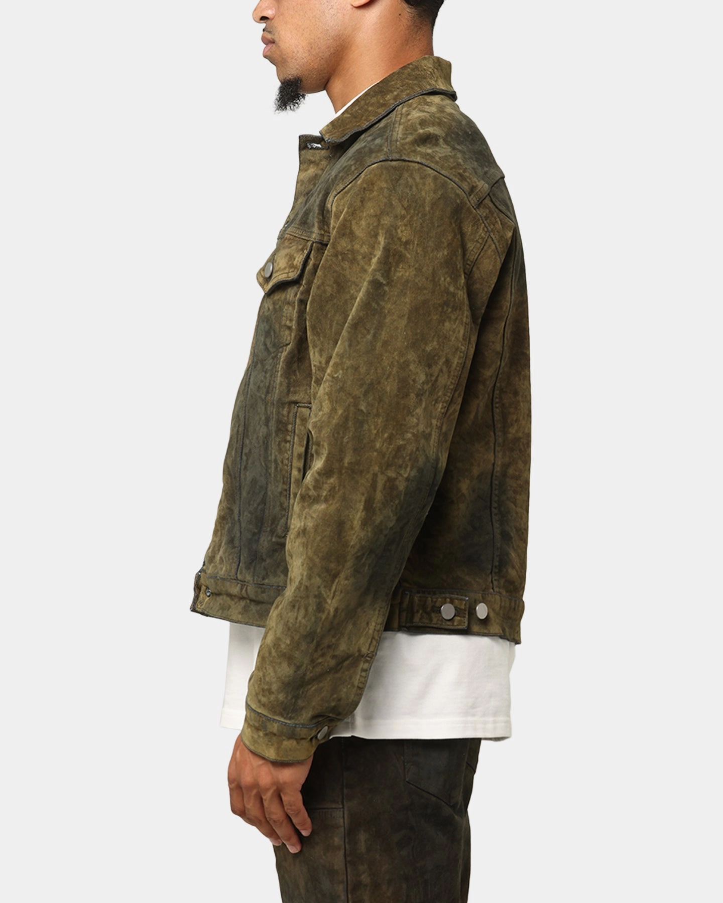 Adjustable Waistband Art MNML SL3 Suede Jacket Olive/Black