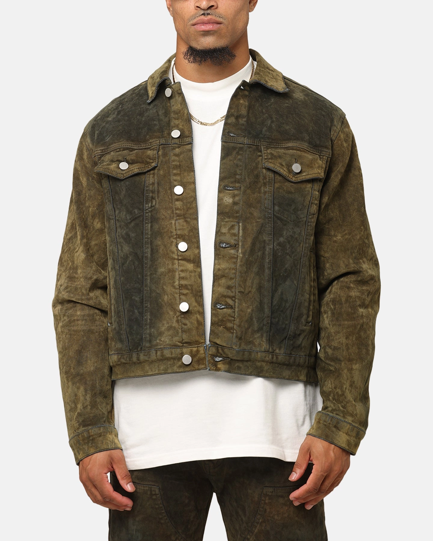 Bond High Collar Style MNML SL3 Suede Jacket Olive/Black