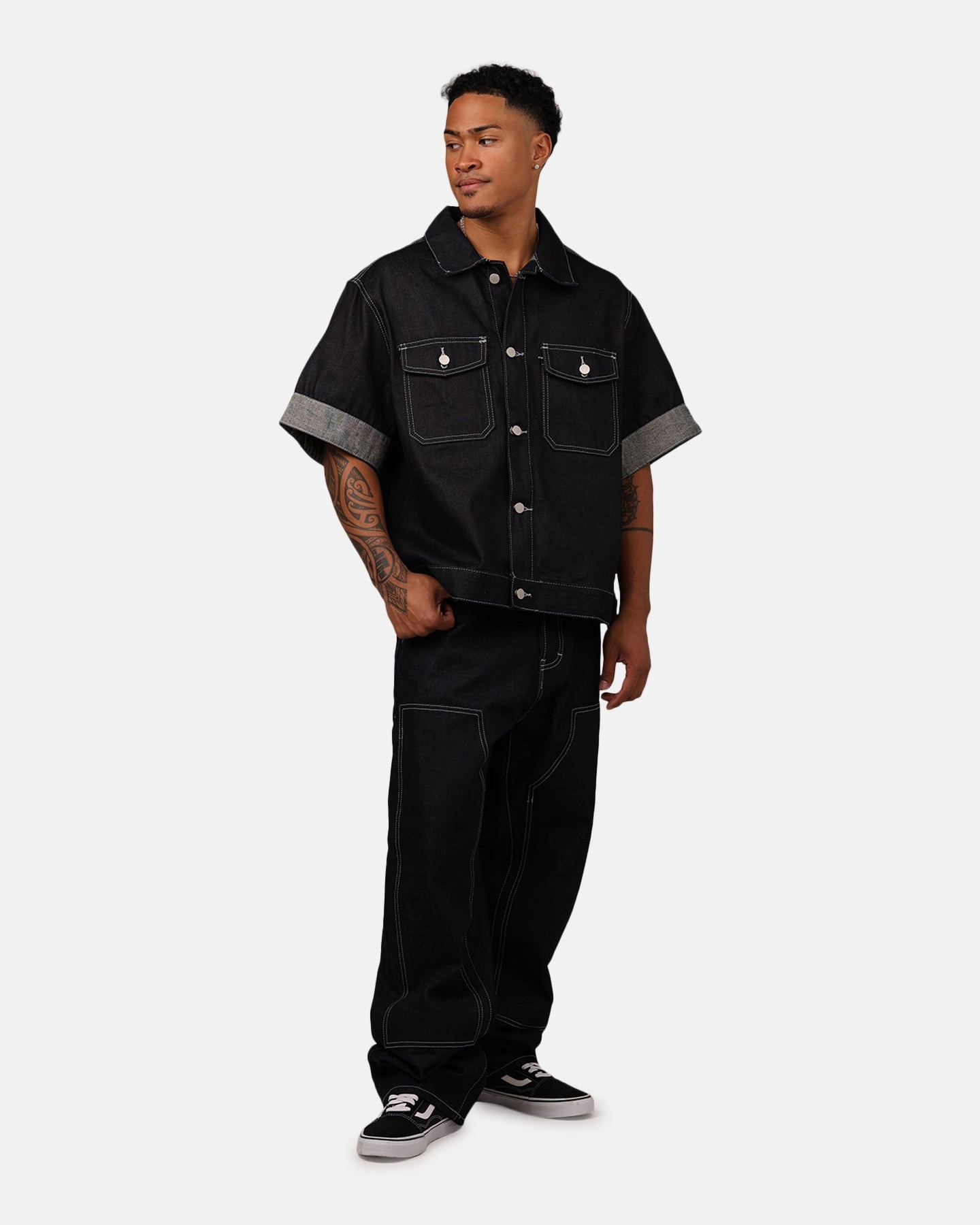 Performance Optimized Fit Resist MNML Raw Denim Short Sleeve Jacket Blue