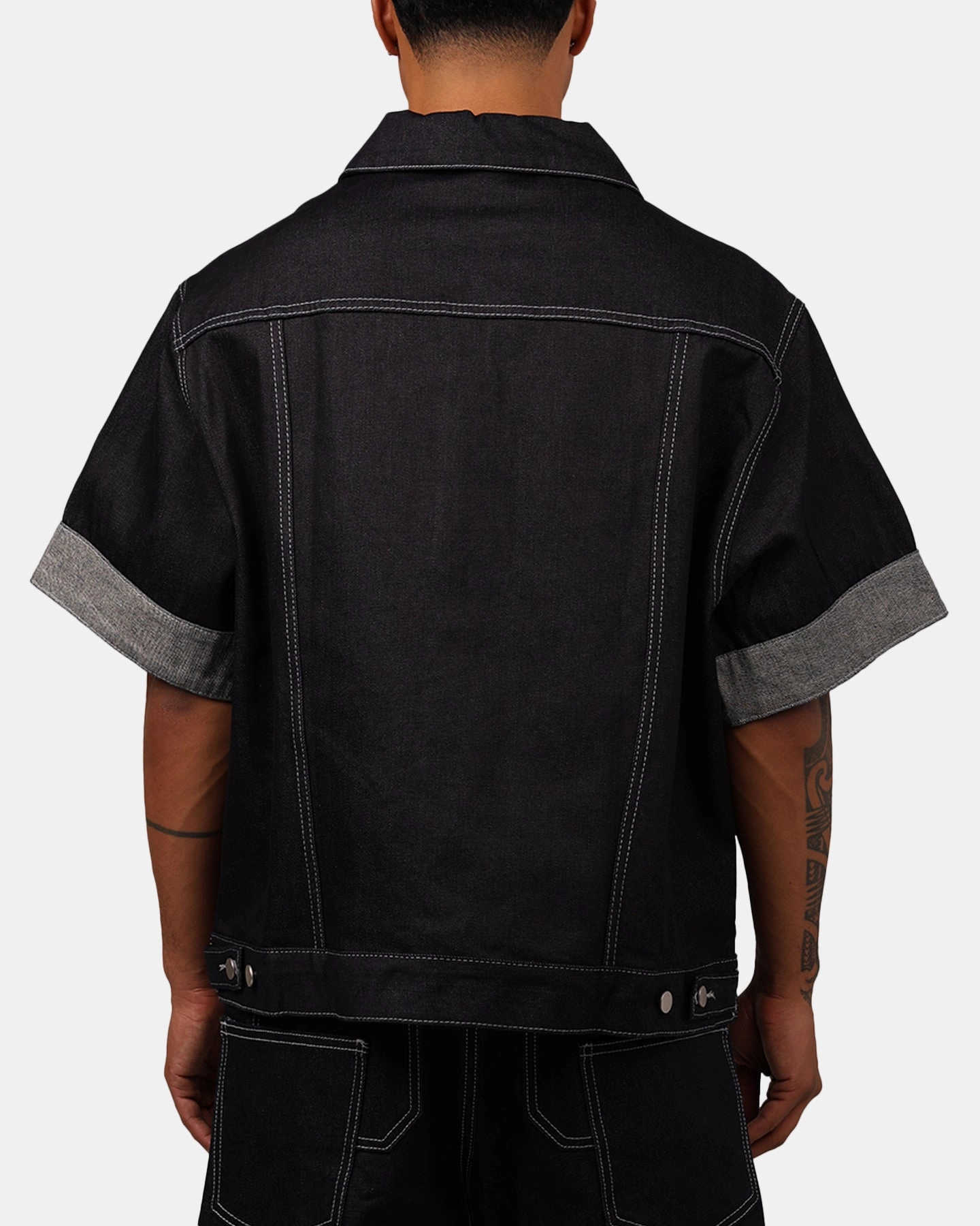 Minimal Look MNML Raw Denim Short Sleeve Jacket Blue