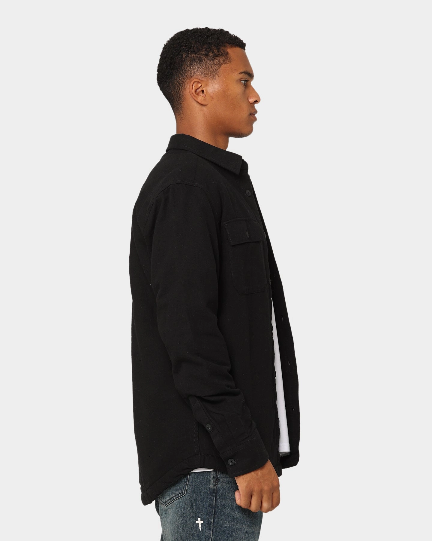 Tommy Jeans TJM Sherpa Lined Overshirt Black Recycled Polyester Blend pilots