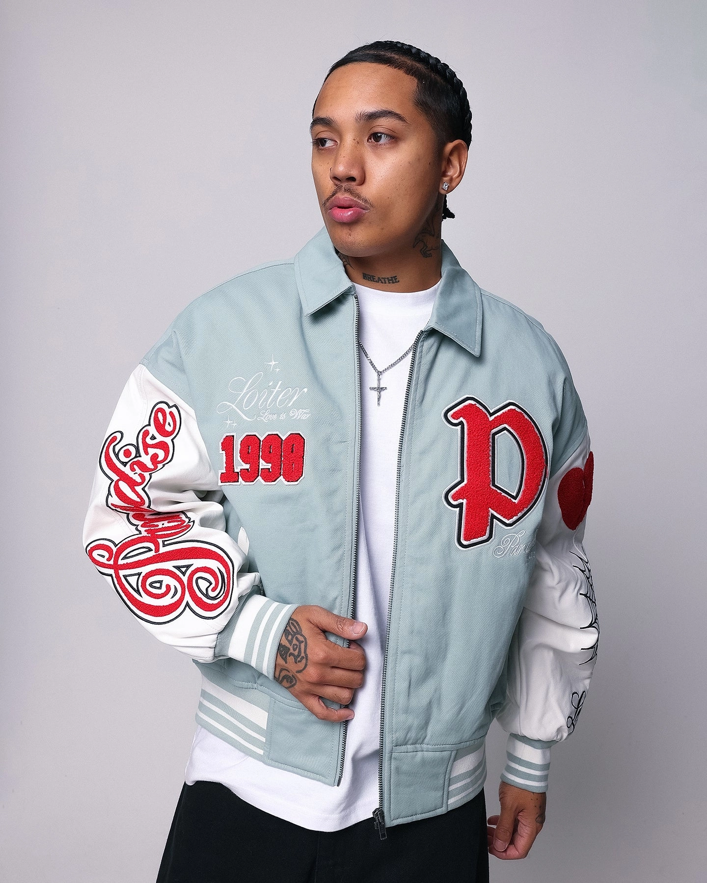 Loiter Paradise Varsity Jacket Light Blue Unveil Cozy Jacket
