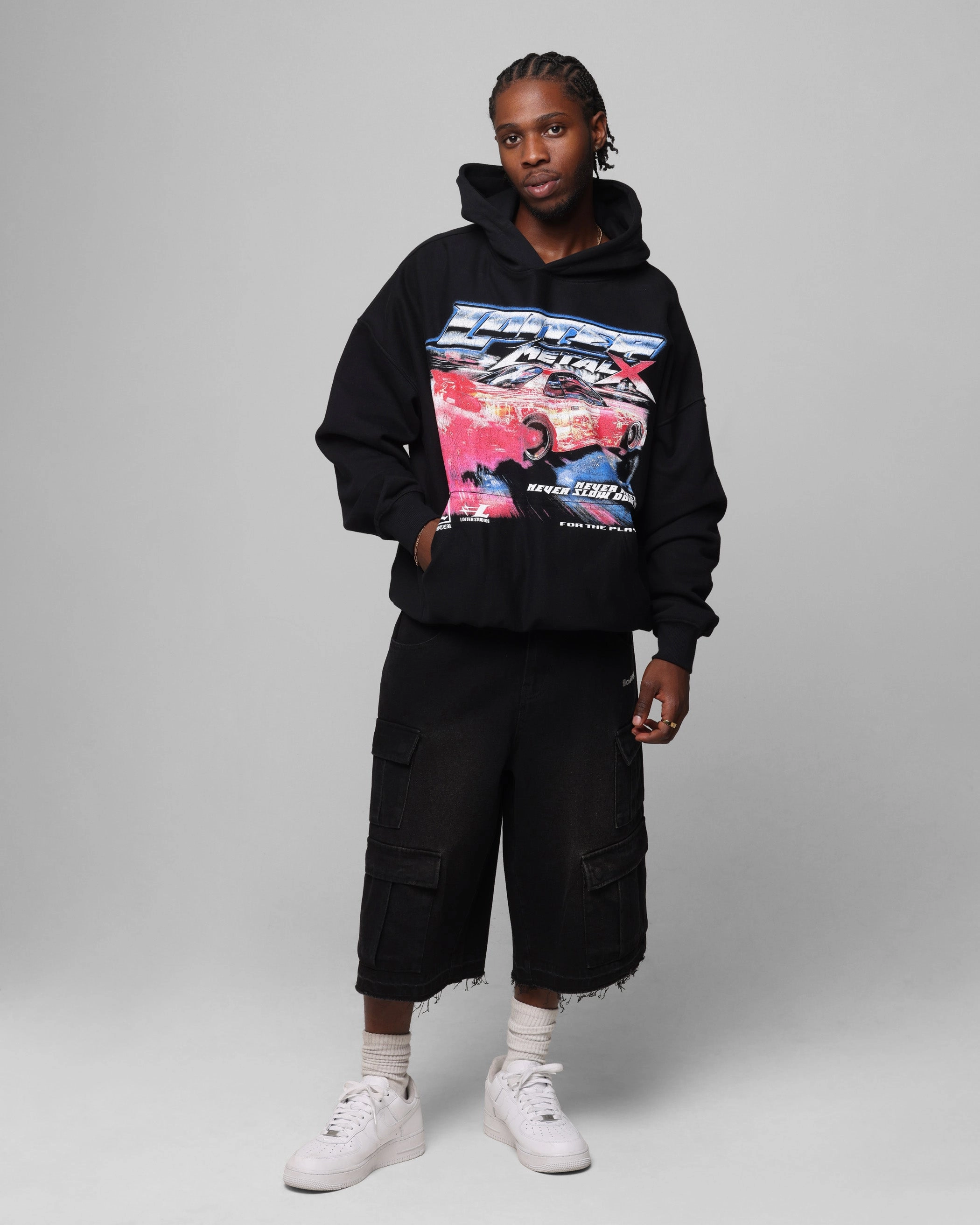 Loiter 3 Quarter Pants Washed Black On Trend Airy Touch