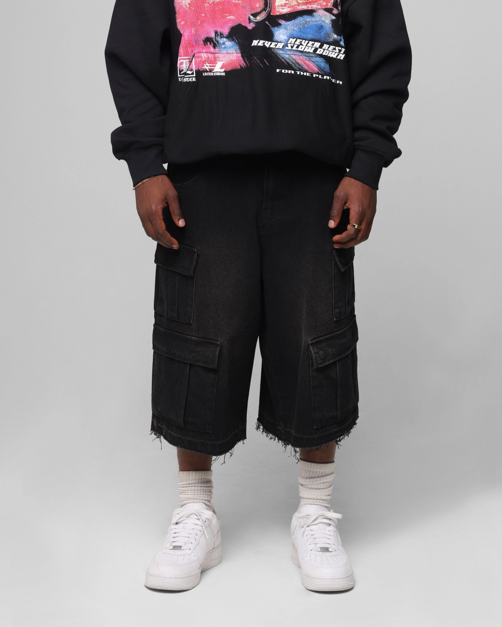 Loiter 3 Quarter Pants Washed Black WideLegOpening