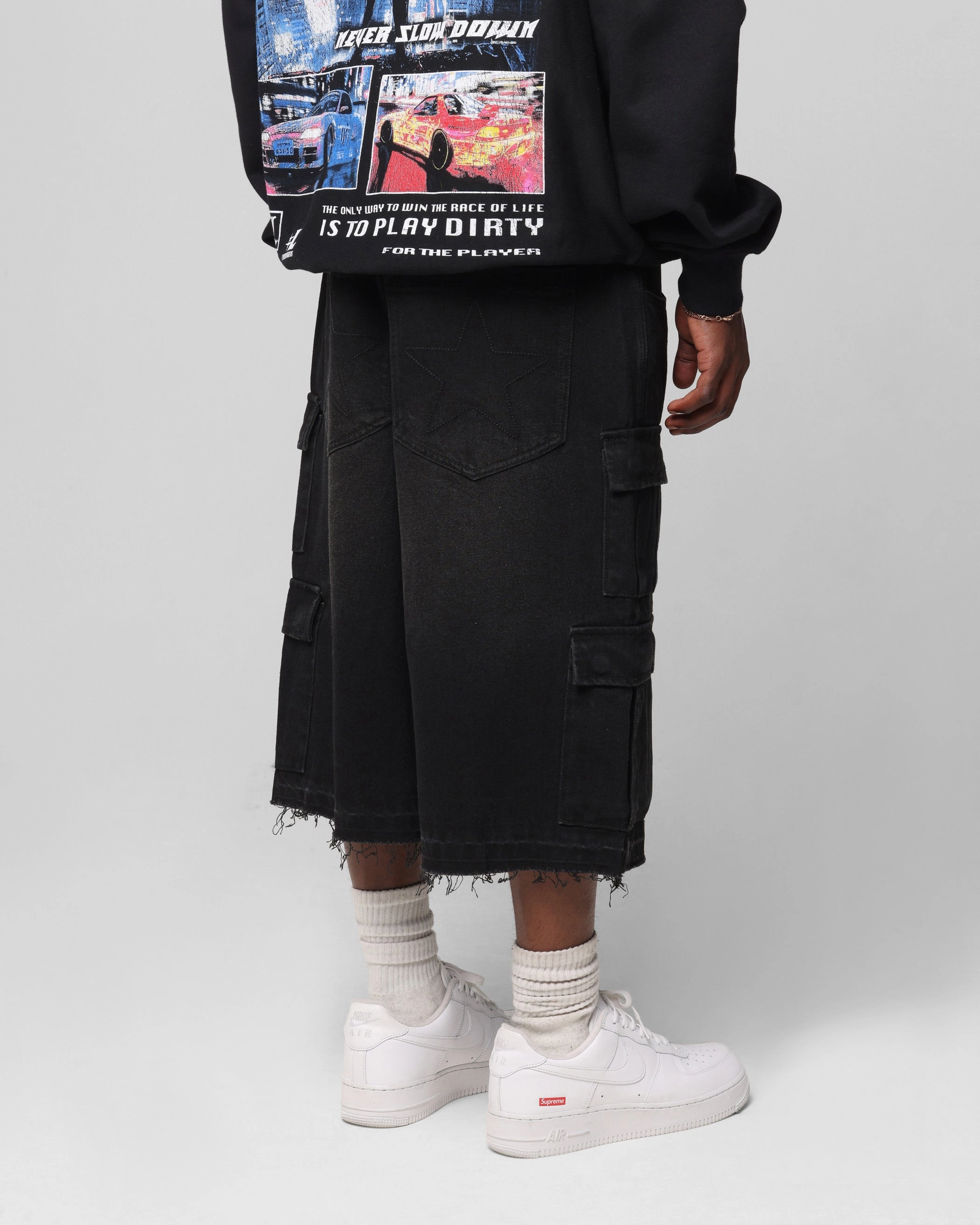 Loiter 3 Quarter Pants Washed Black light texture