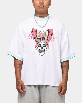Ed Hardy Butterfly Ringer T-Shirt White Retro Cozy and Fashionable